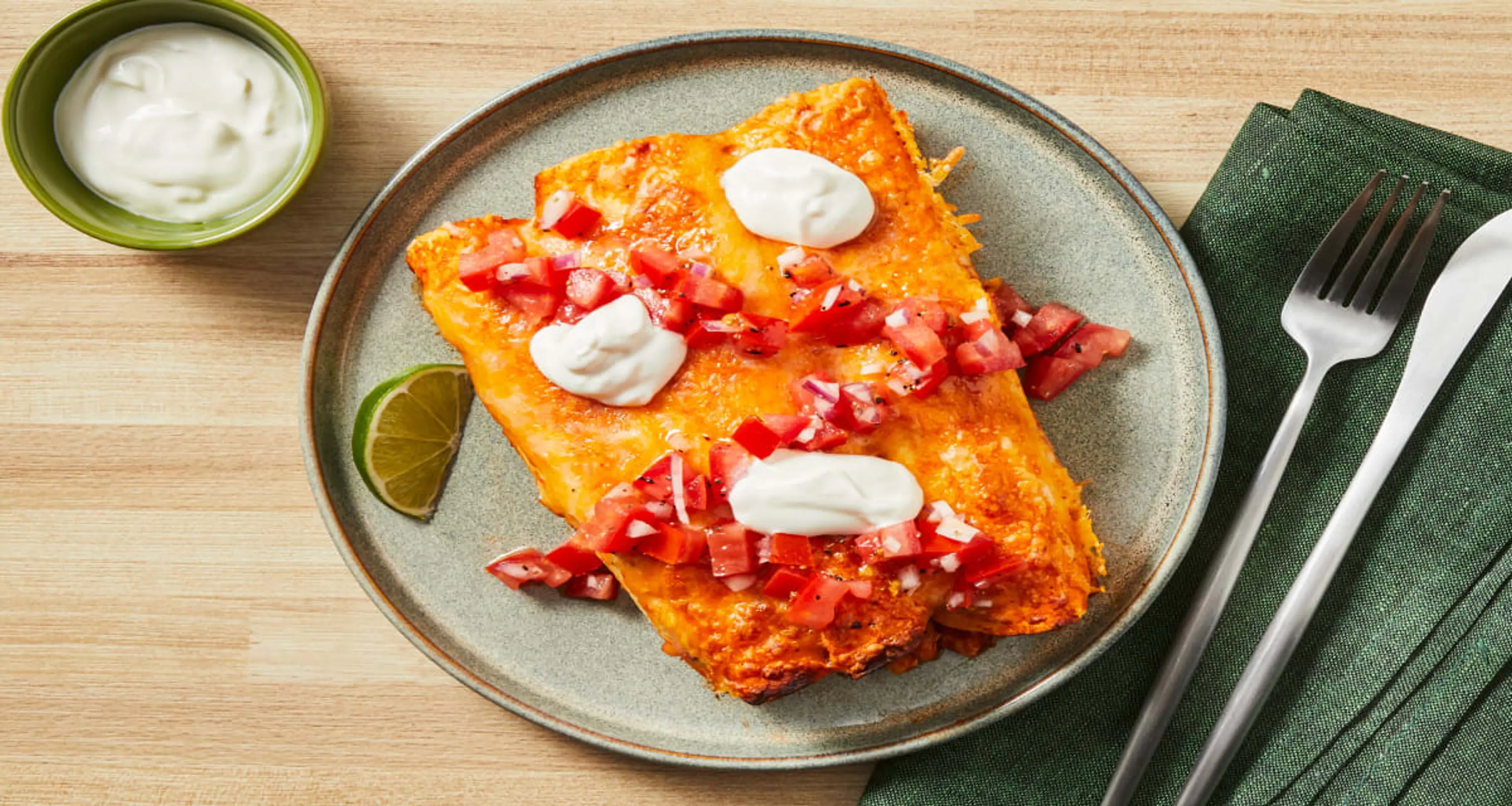 Salsa Roja Chicken Enchiladas with Green Pepper, Pico de Gal