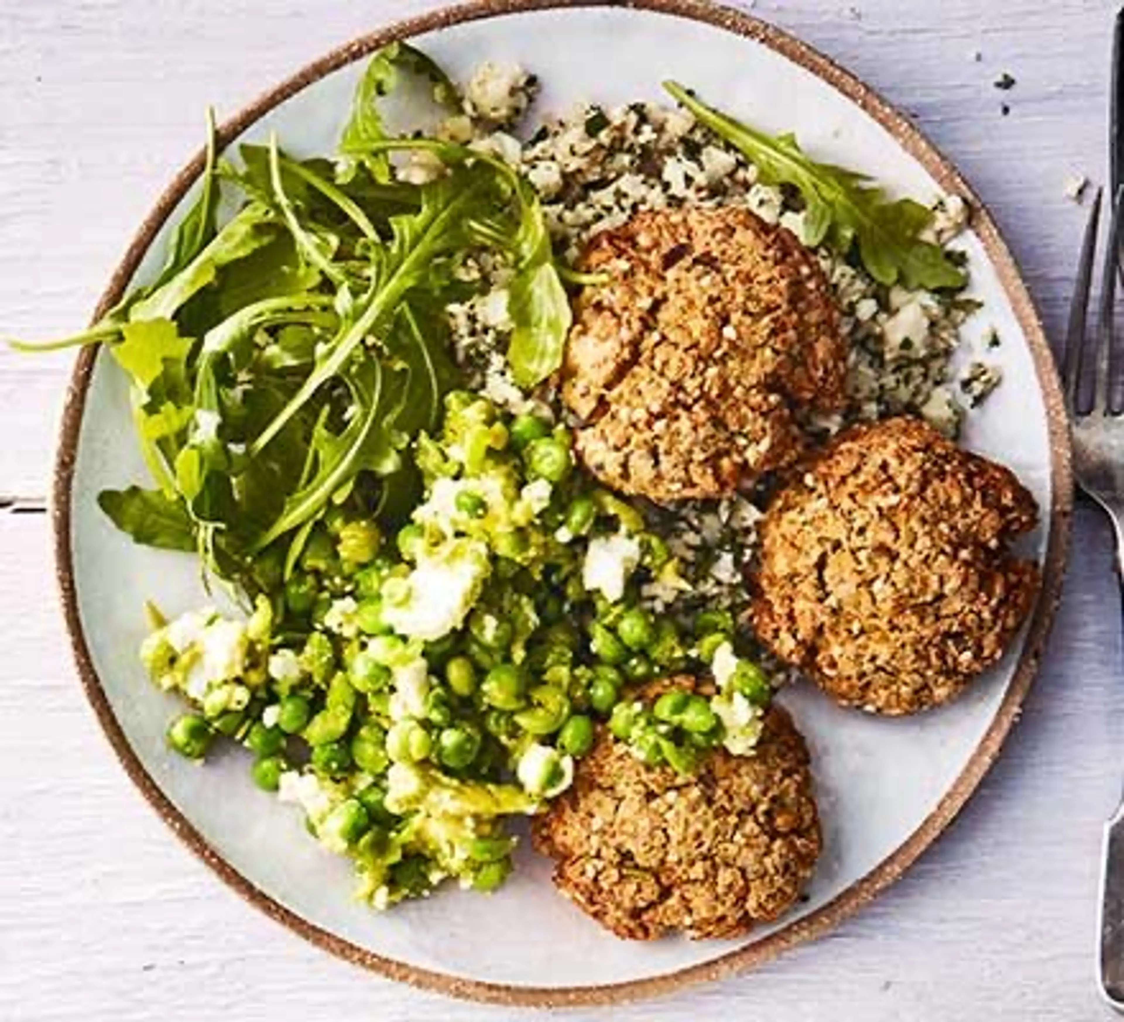 Baked Falafel & Cauliflower Tabbouleh w/Avocado, Pea & Feta