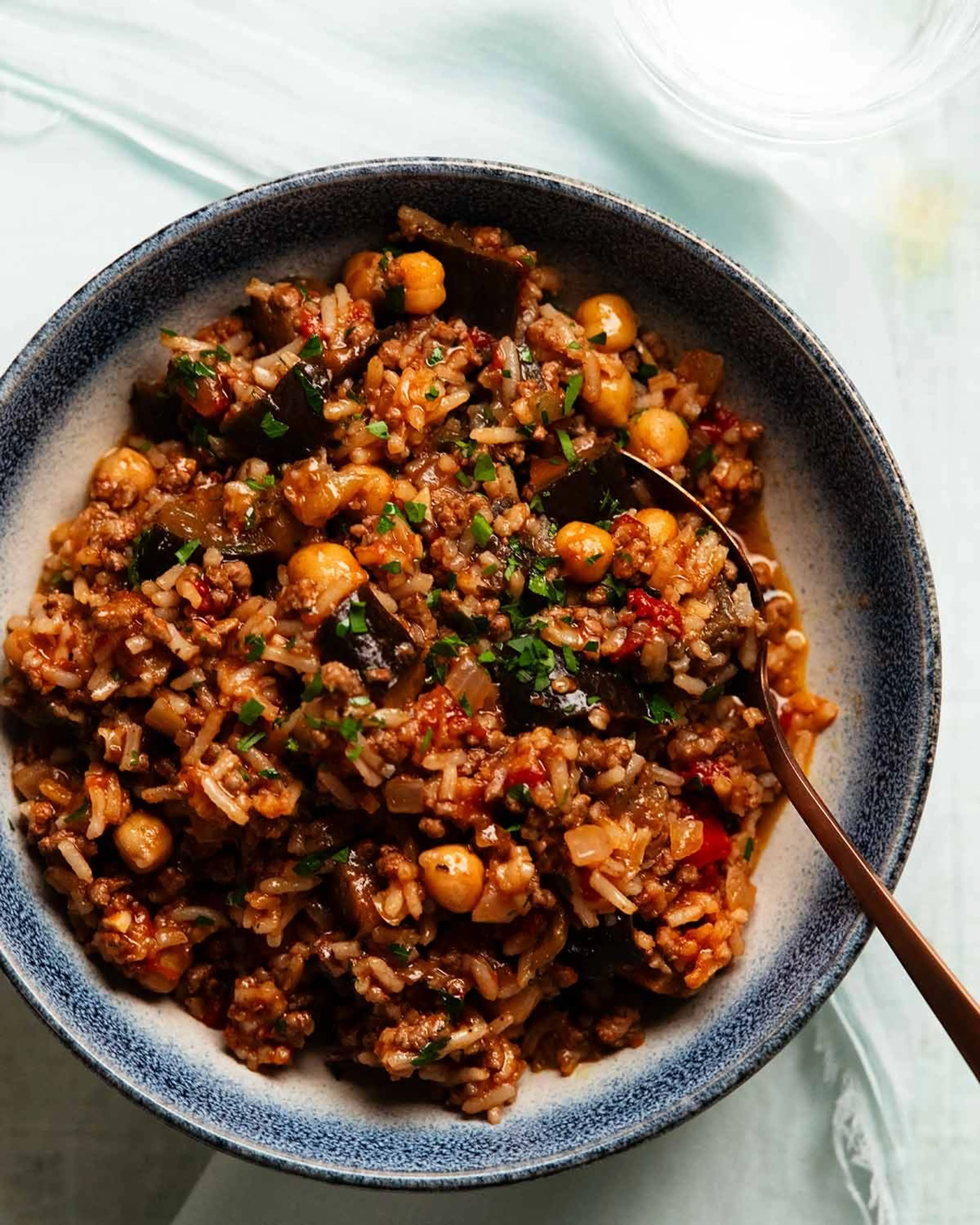 Moussaka beef rice pilaf