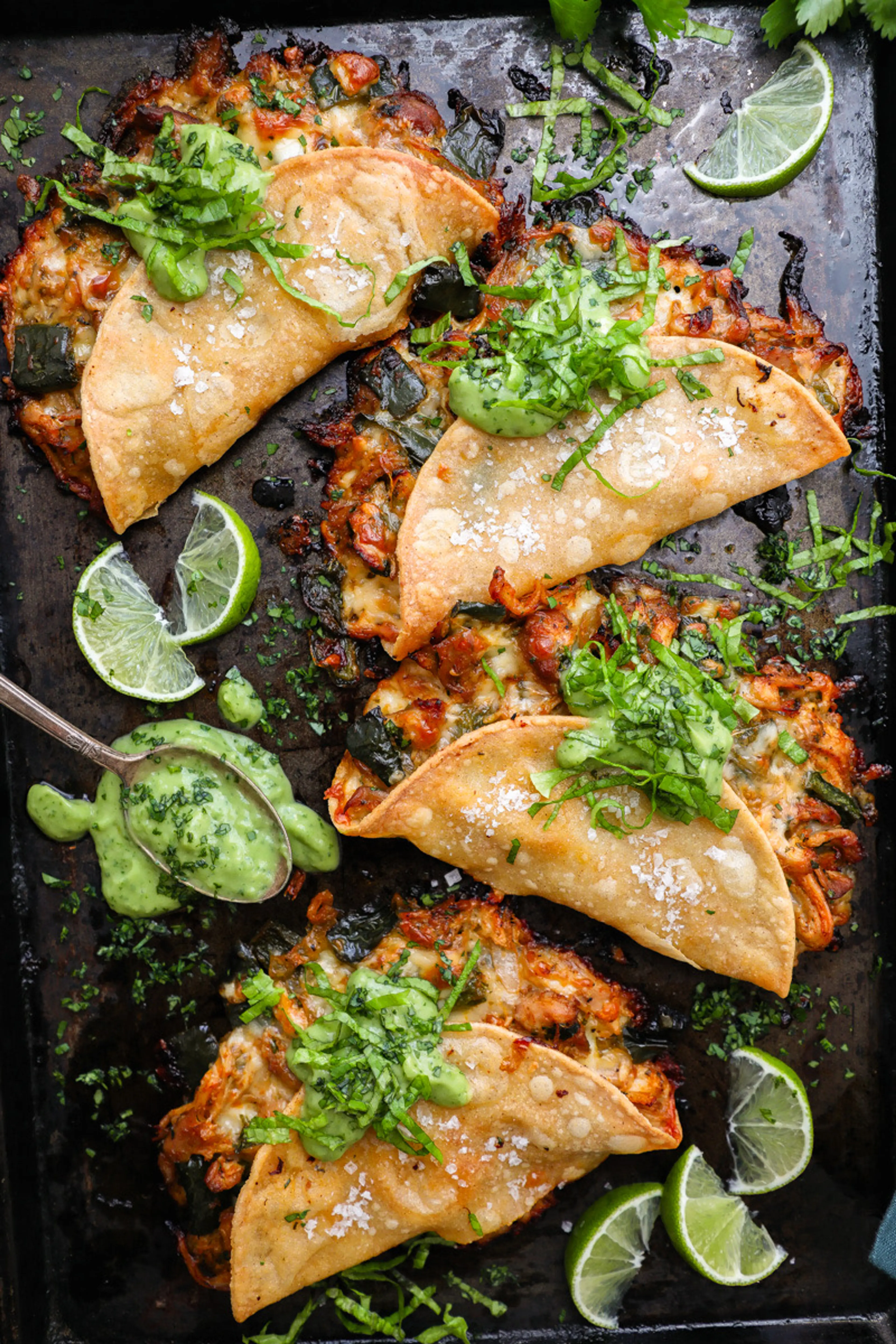 Crispy Poblano Chicken Tacos with Avocado-Jalapeño Salsa