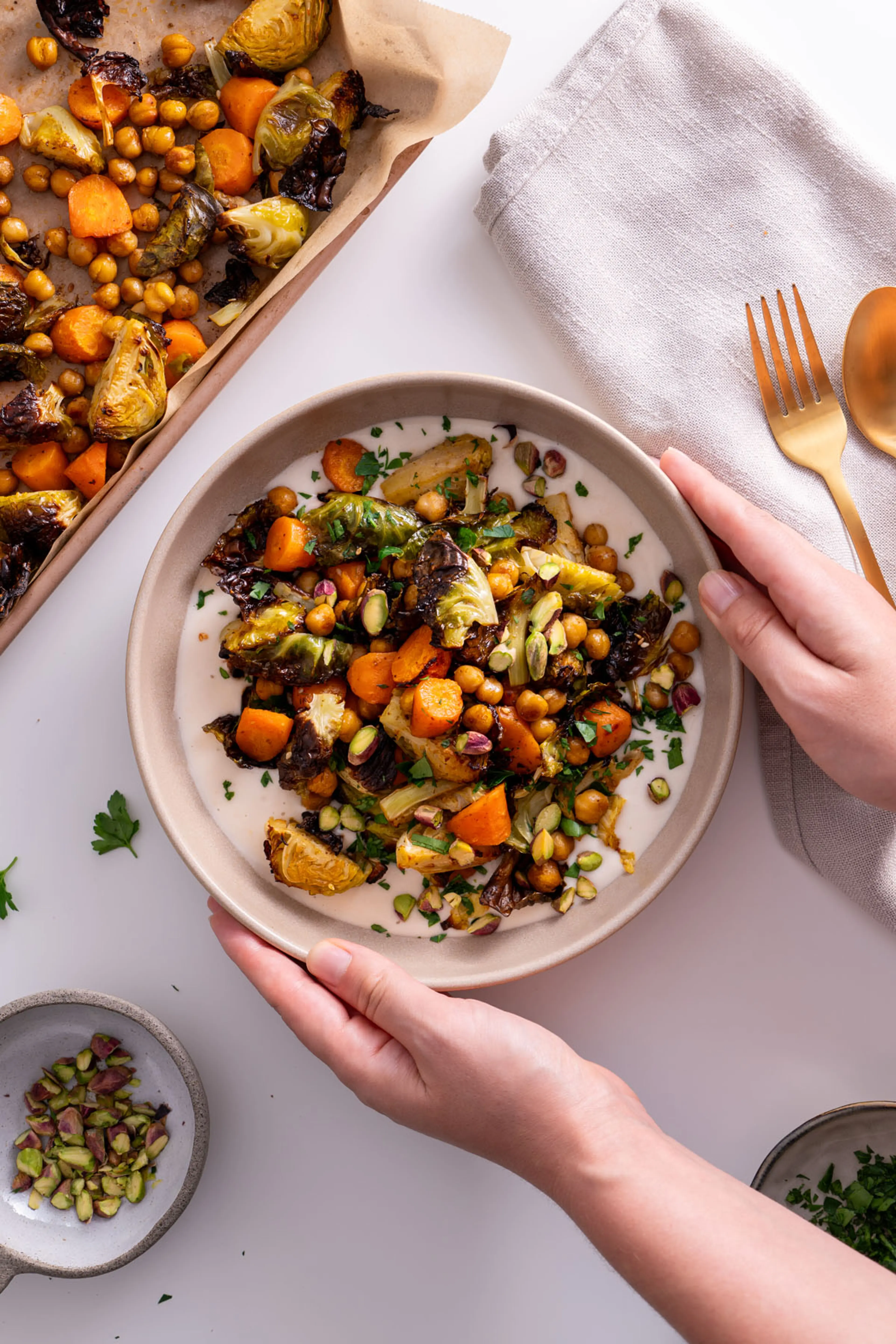 Sweet and Spicy Roasted Veggies on a White Bean Spread