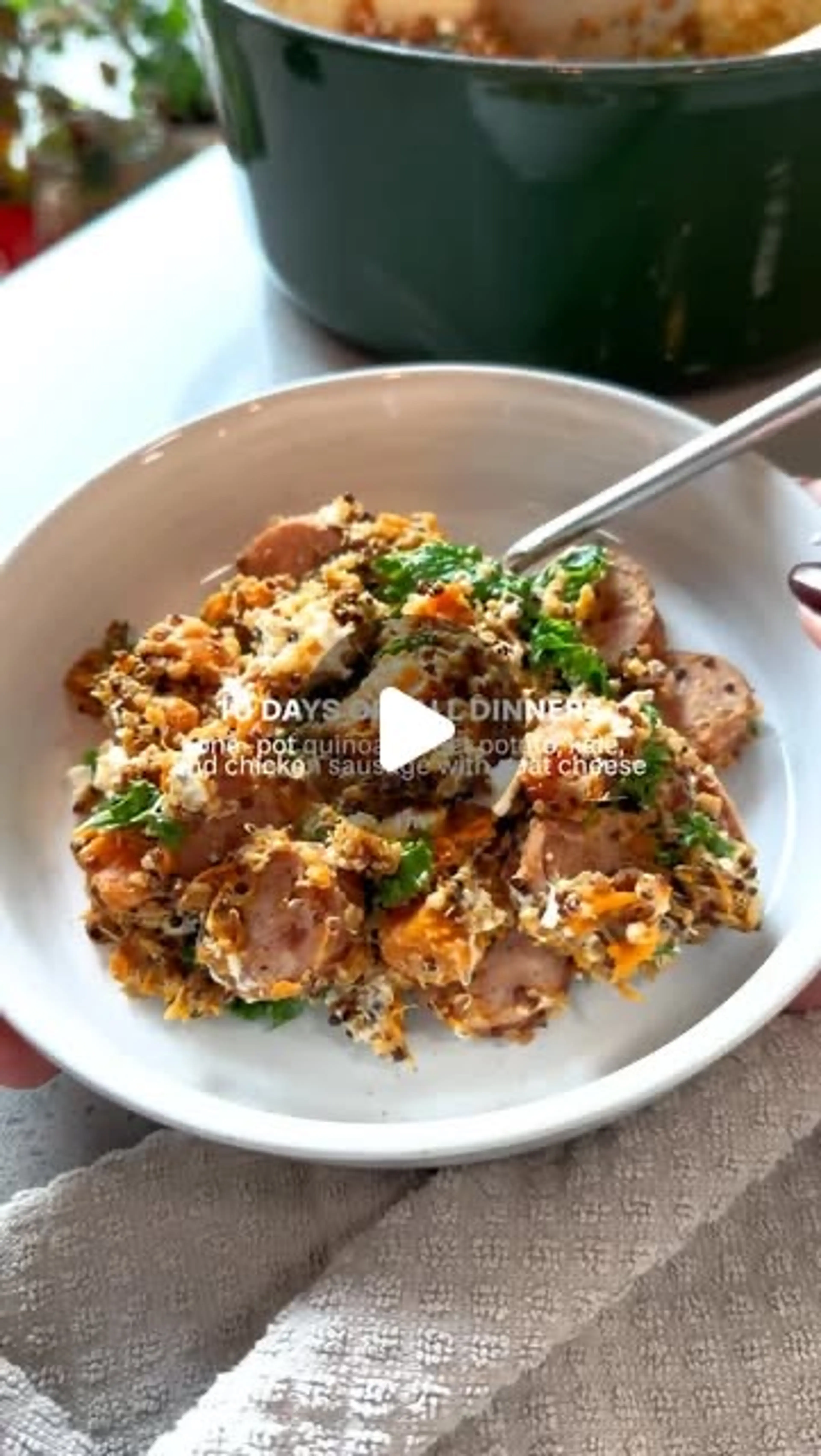 One-Pot Sweet Potato, Chicken Sausage, Kale Quinoa