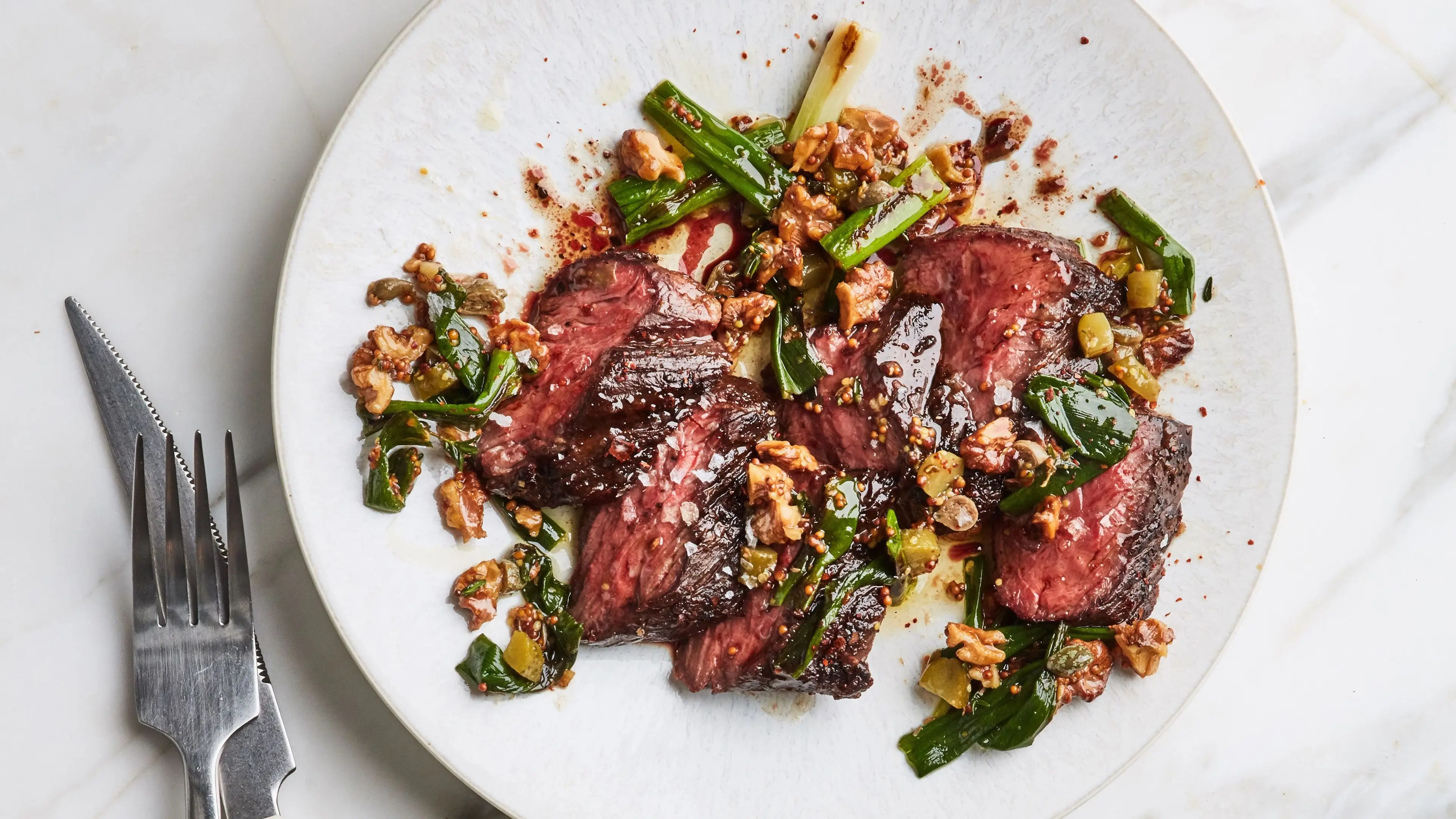Hanger Steak with Charred Scallion Sauce