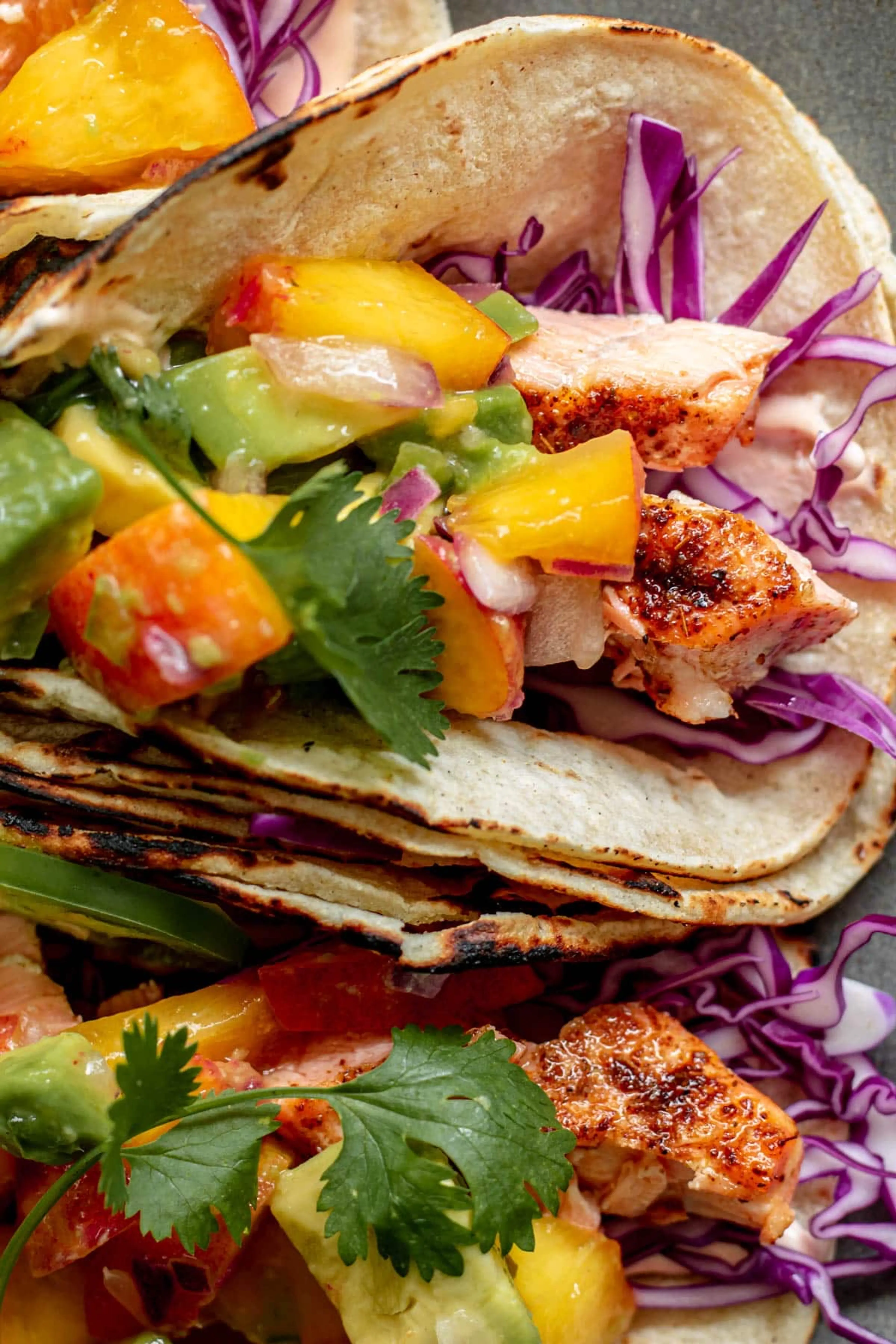 Blackened Salmon Tacos with Peach Salsa