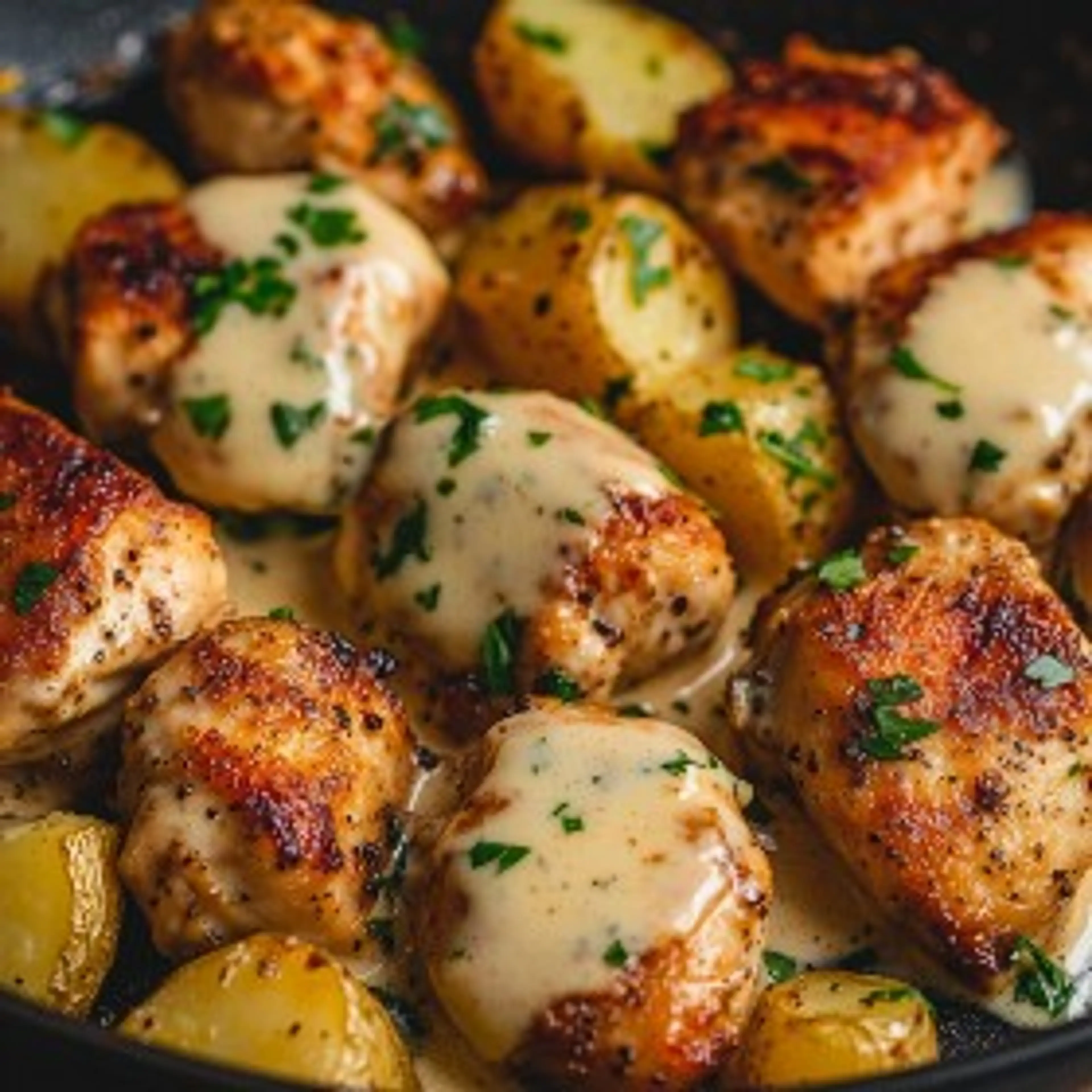 Garlic Butter Chicken Bites with Parmesan Cream Sauce and Ch