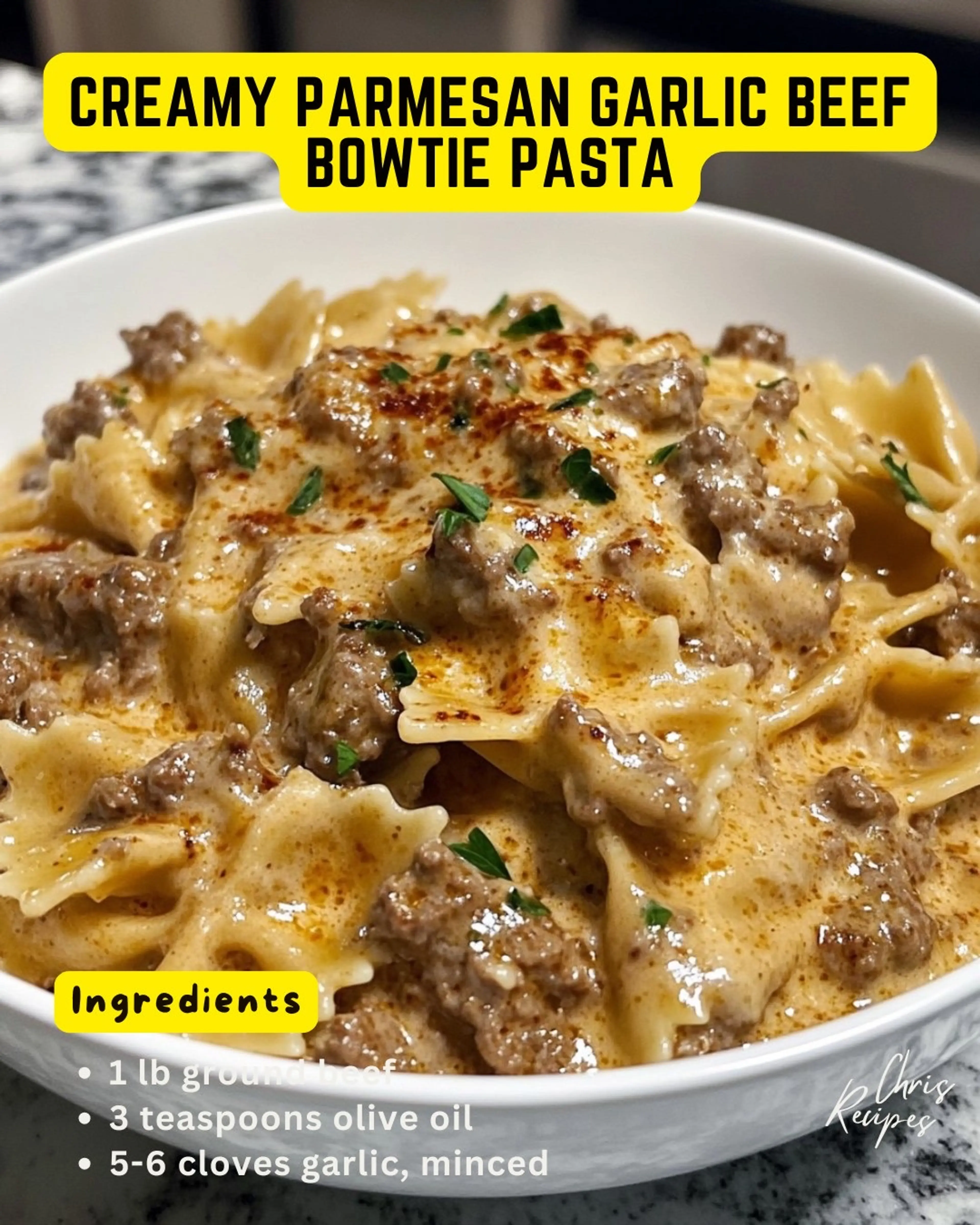 Creamy Parmesan Garlic Beef Bowtie Pasta