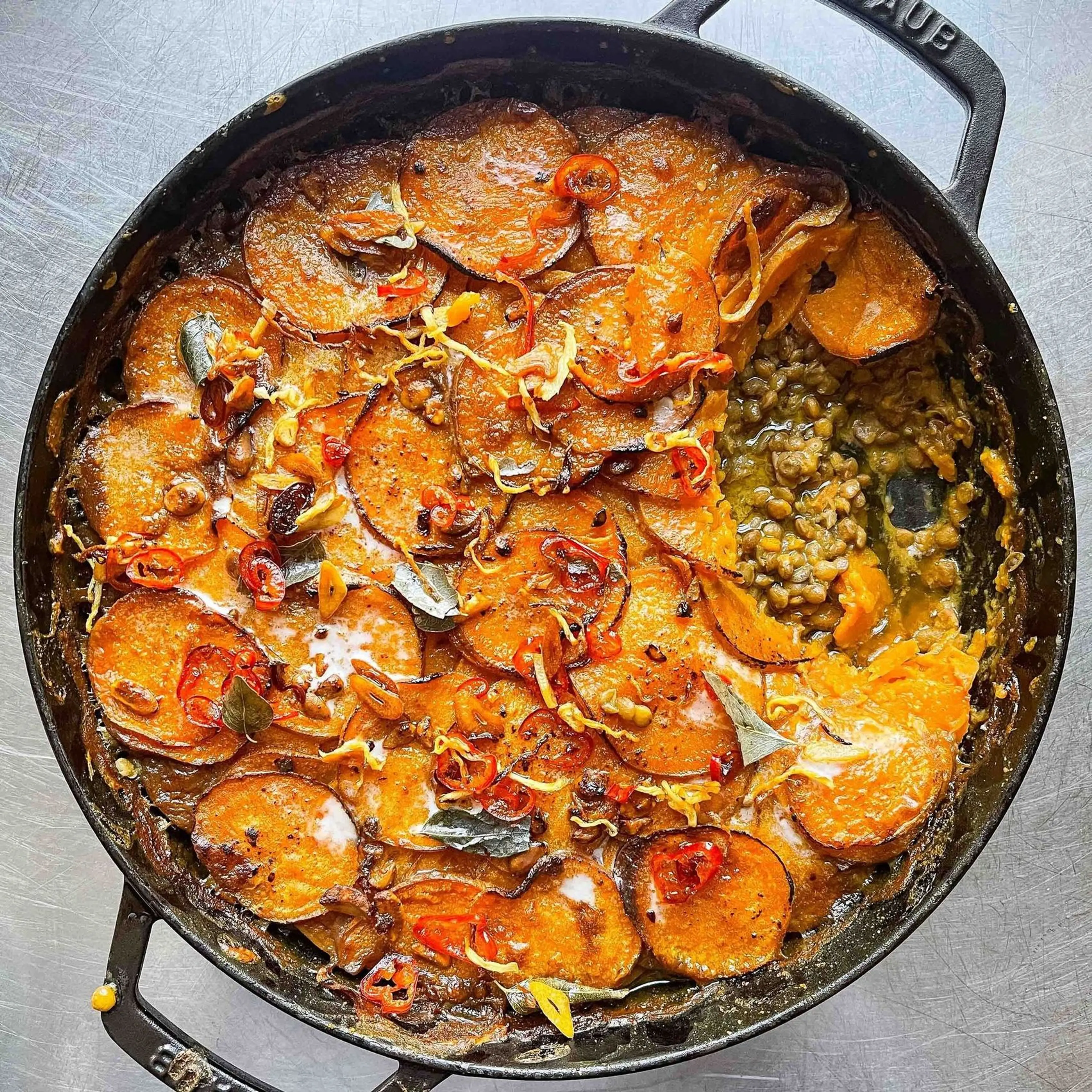 Curried Lentil, Sweet Potato & Coconut Gratin