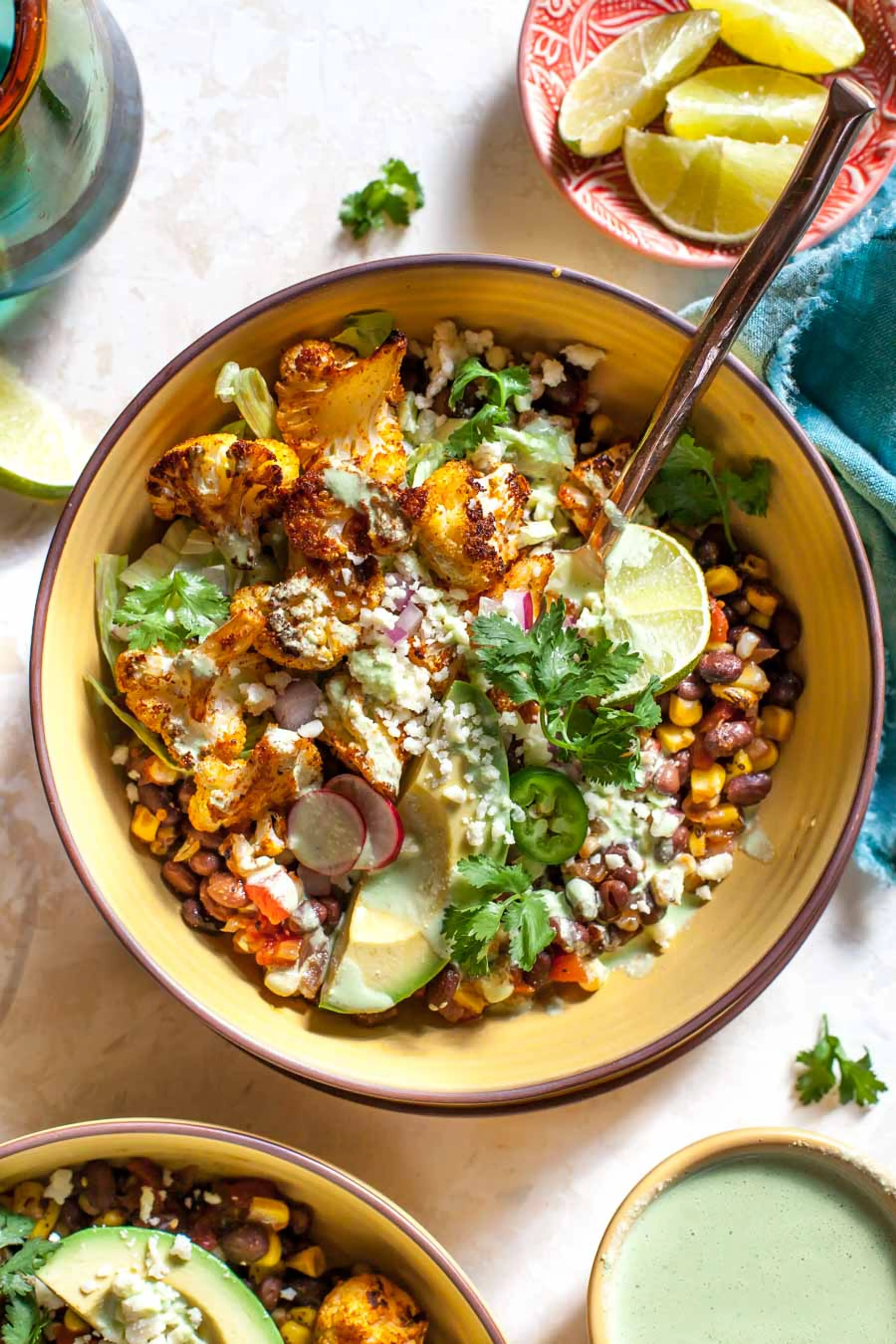 Cauliflower Burrito Bowls with Jalapeño Ranch