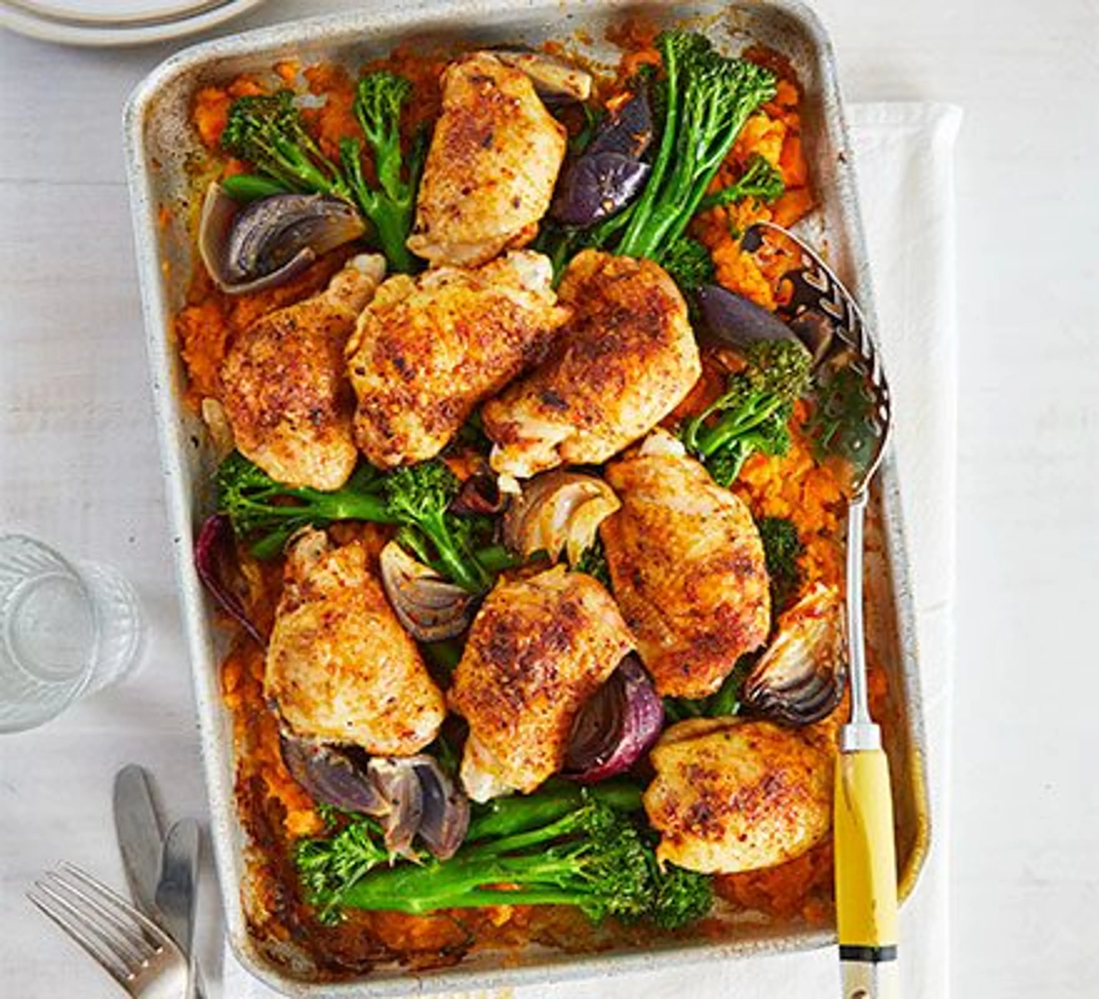 Chicken and sweet potato traybake