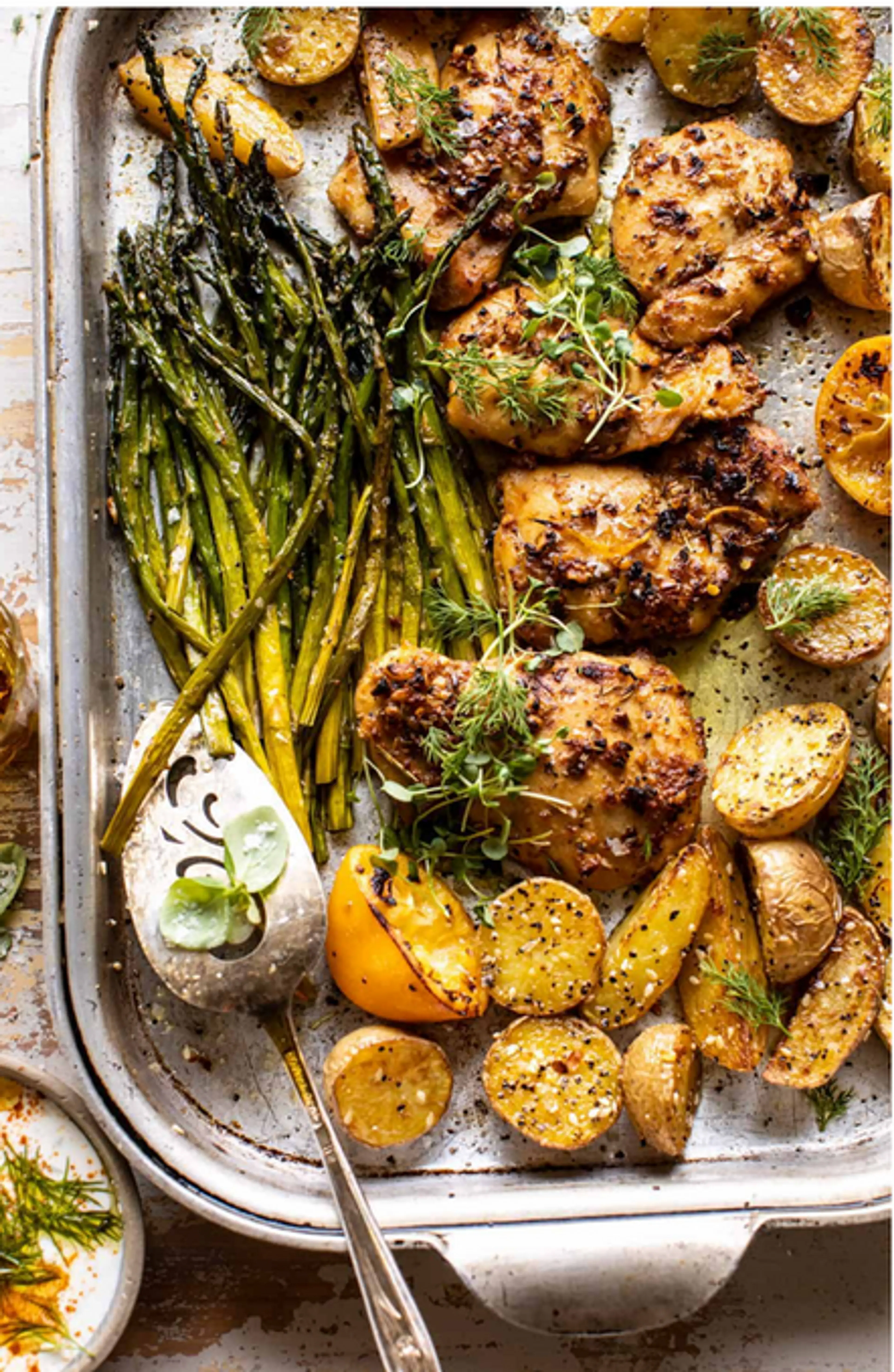 Sheet Pan Lemon Rosemary Dijon Chicken + Potatoes