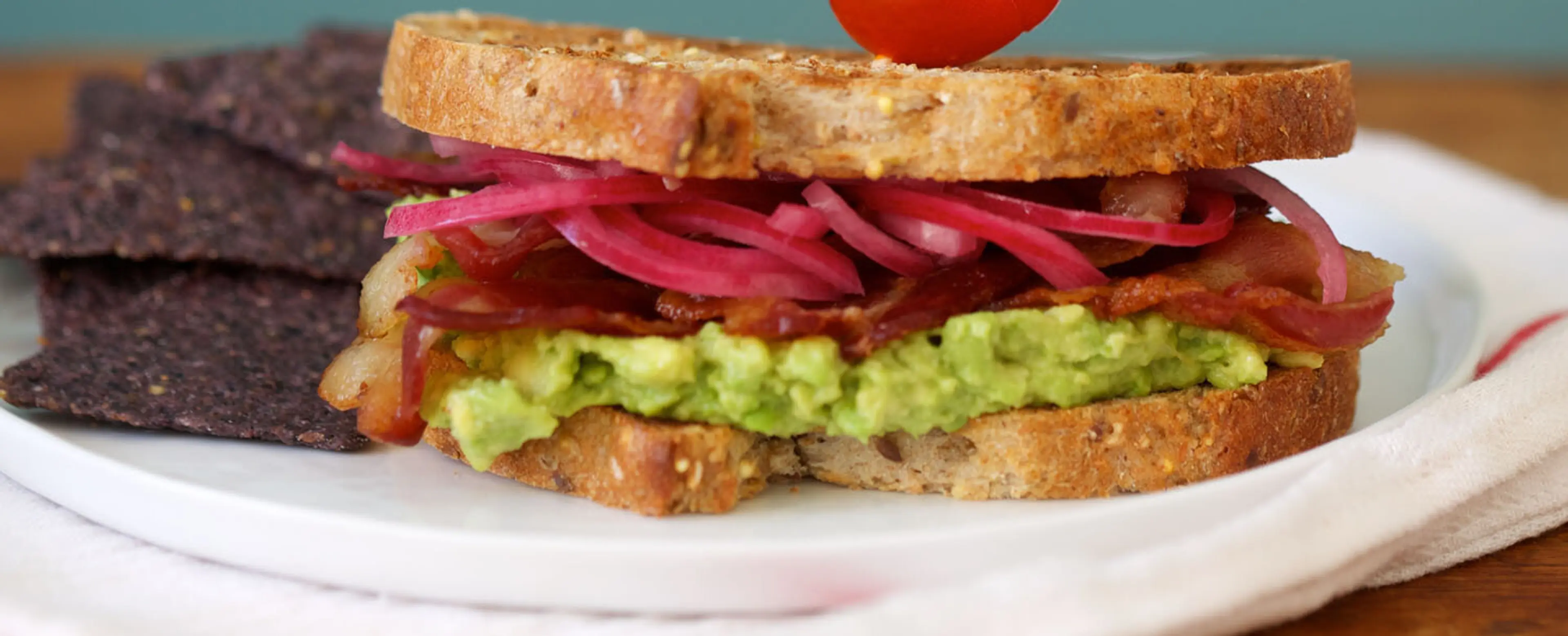Bacon and Avocado Sandwich with Pickled Onions