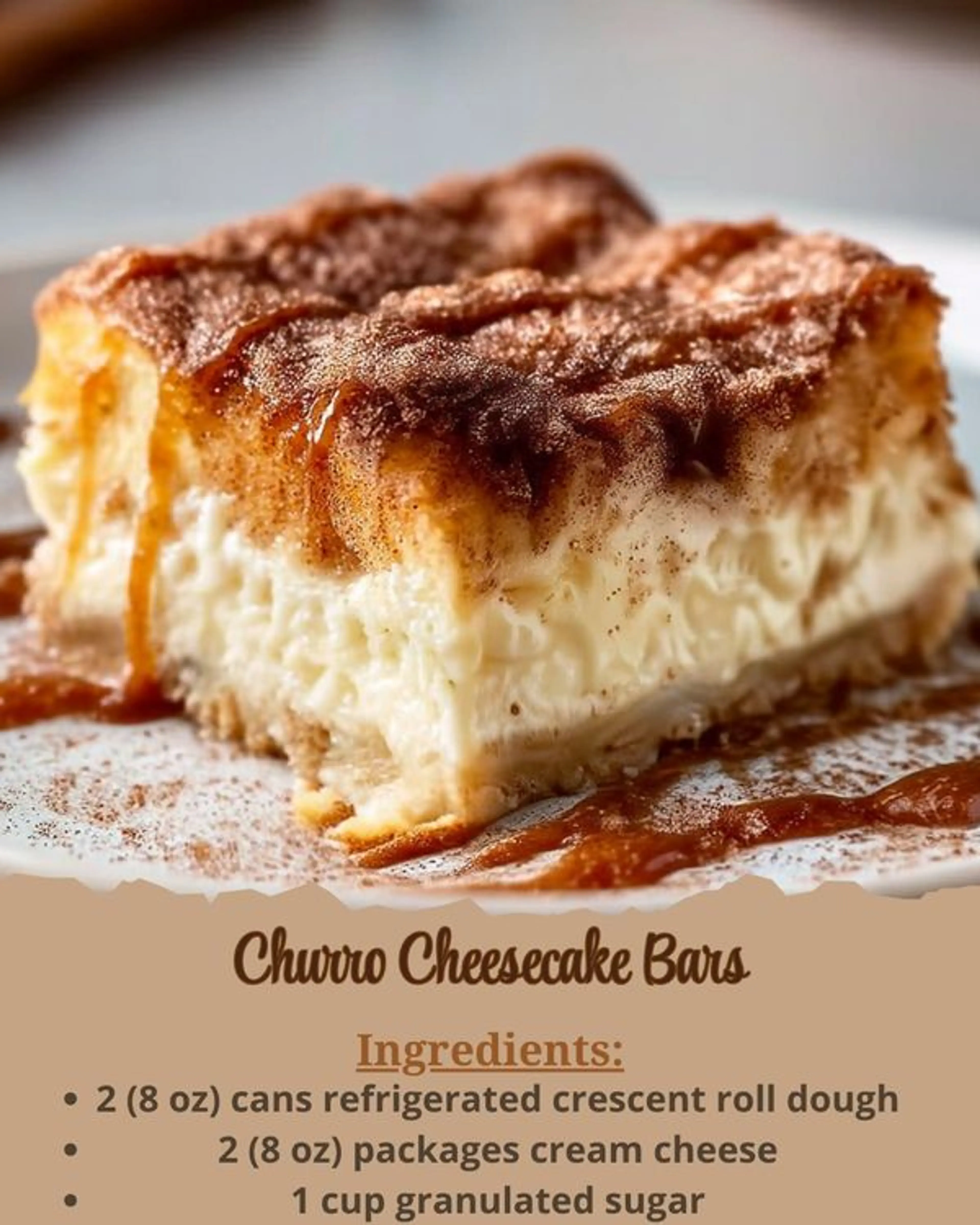 Churro Cheesecake Bars (cinnamon-sugar