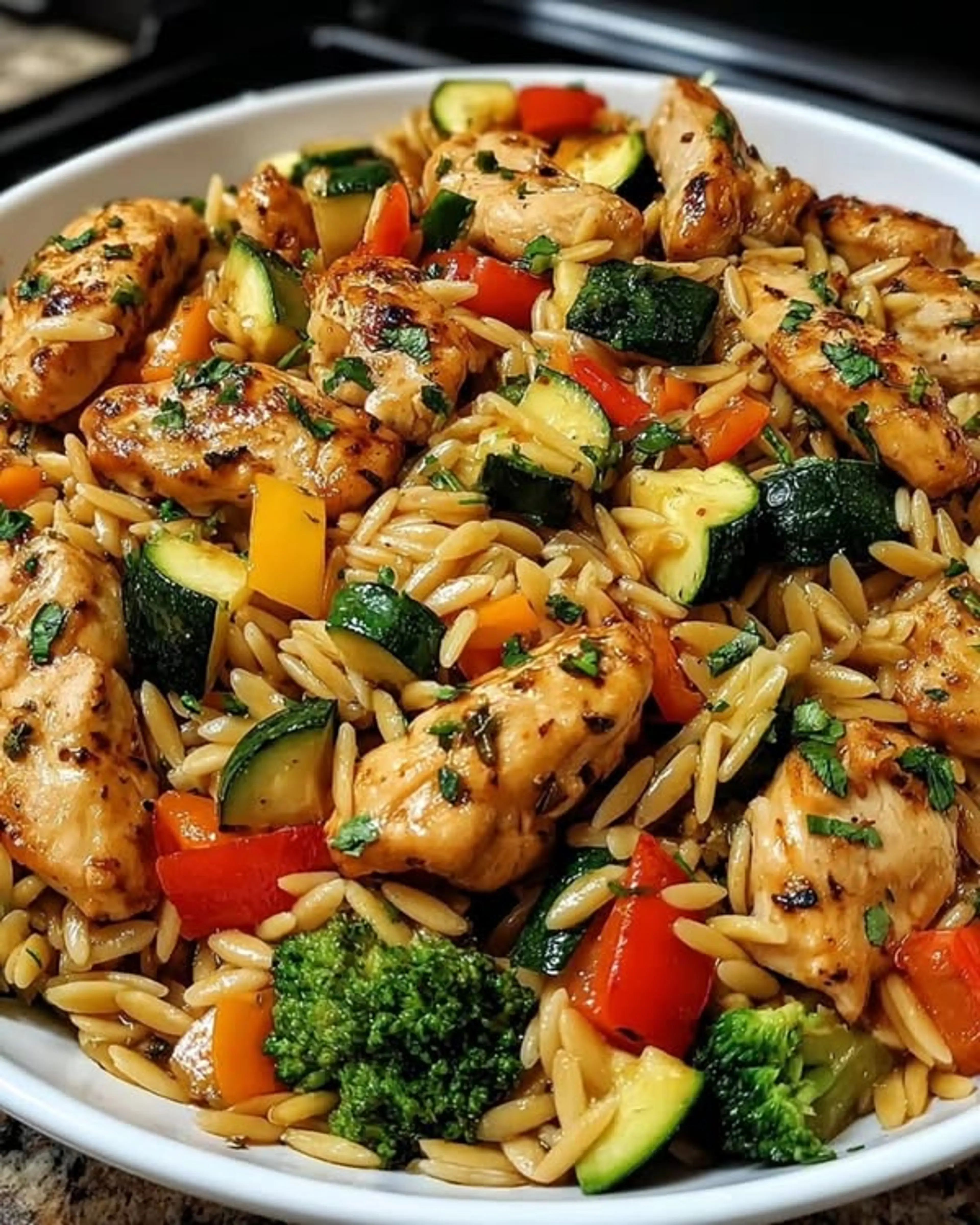 Lemon Chicken & Veggie Orzo Stir Fry