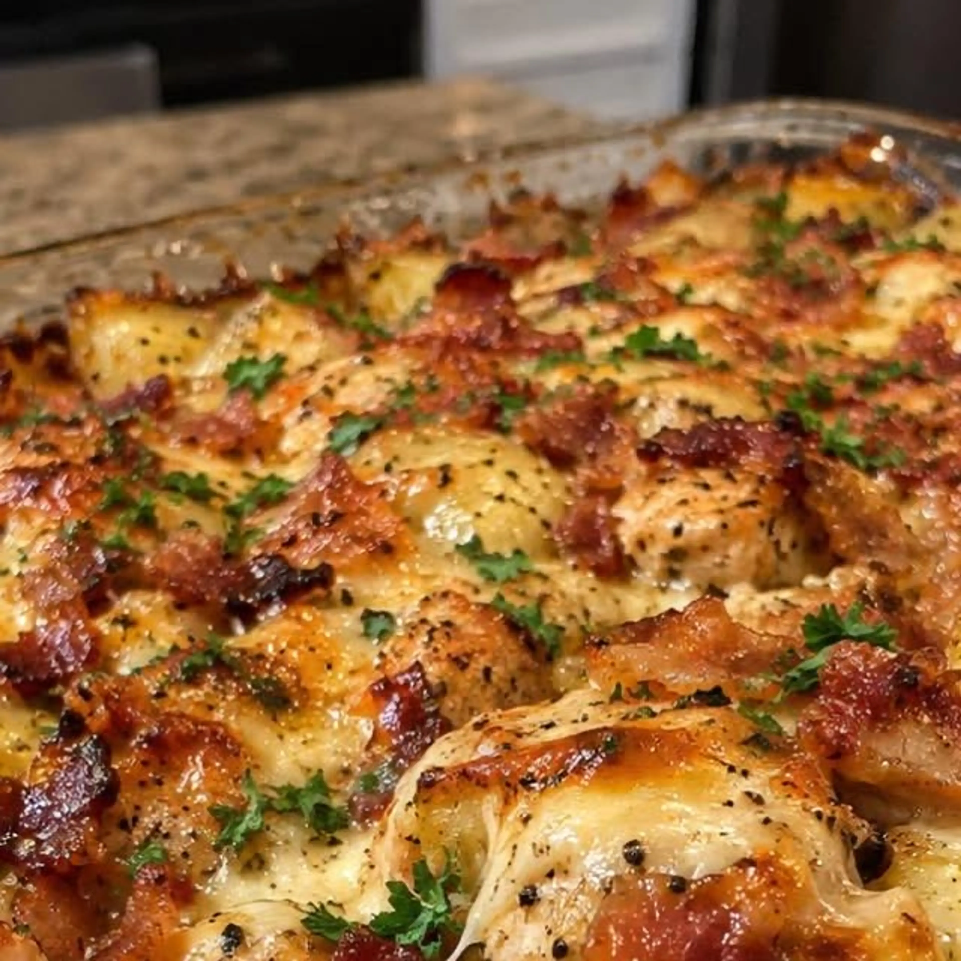 Creamy Garlic Parmesan Chicken & Bacon Potato Bake