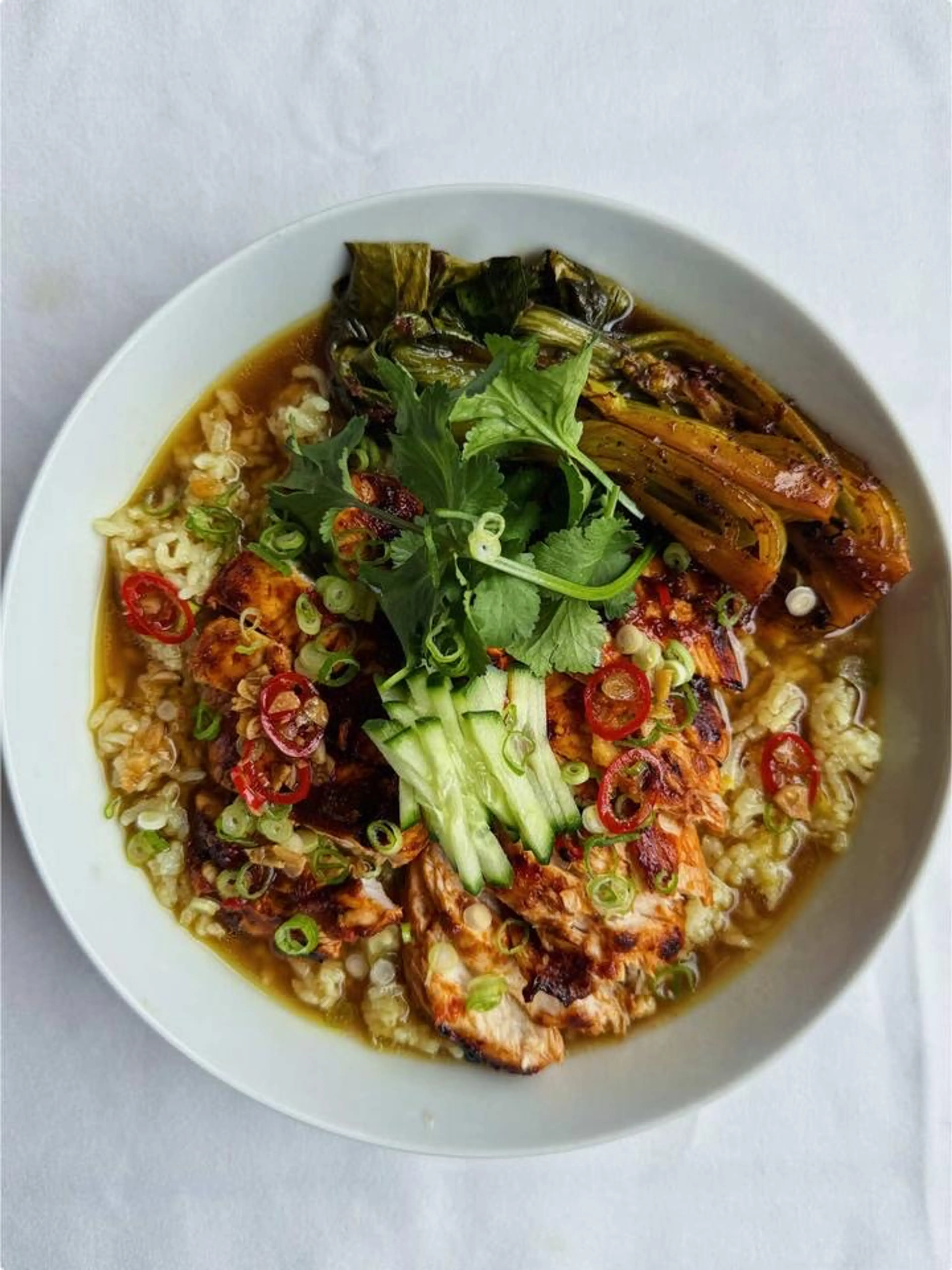 Hainanese Inspired Chicken Rice and Broth