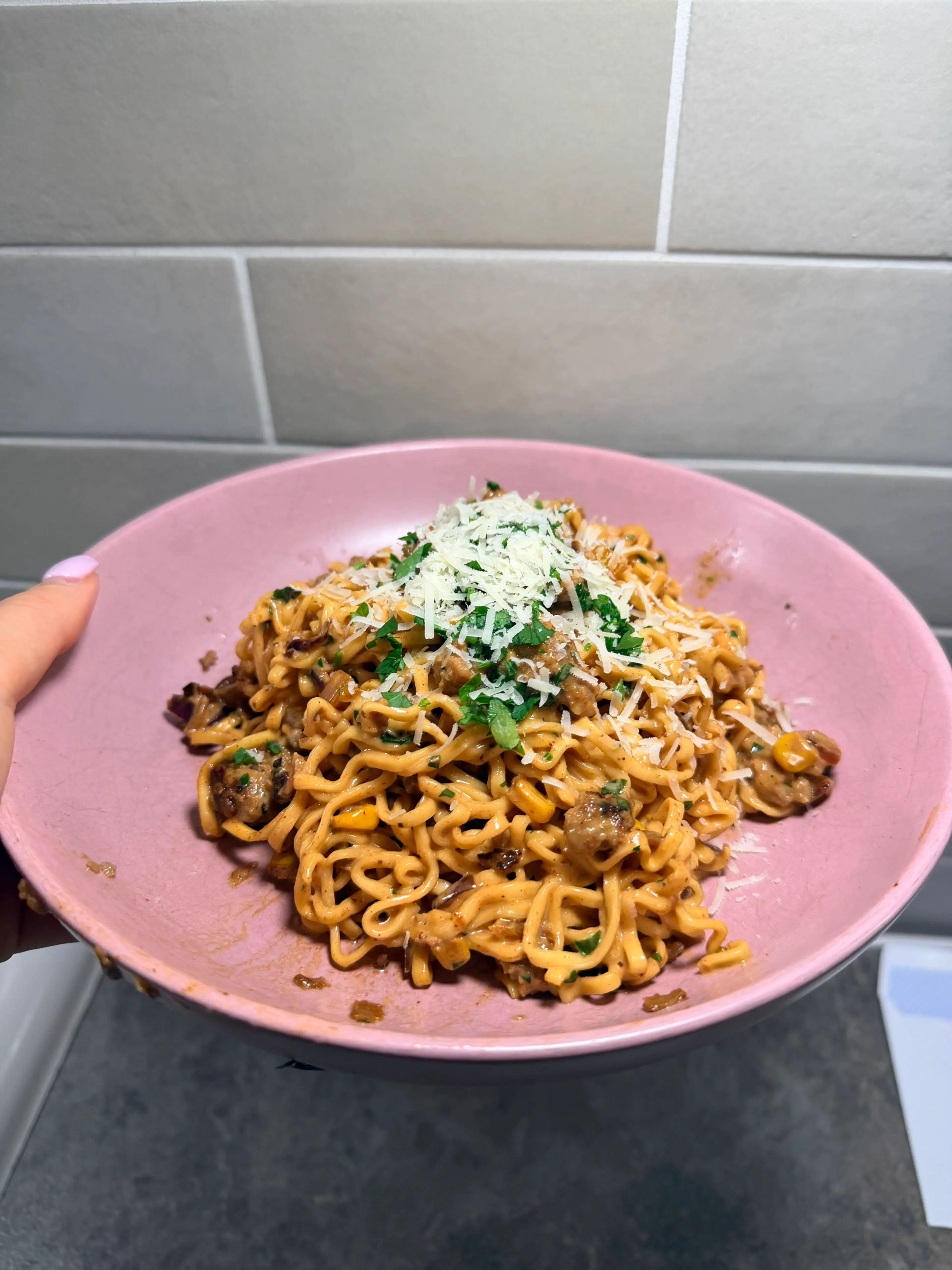 Creamy Sausage & Soy Sauce Noodles