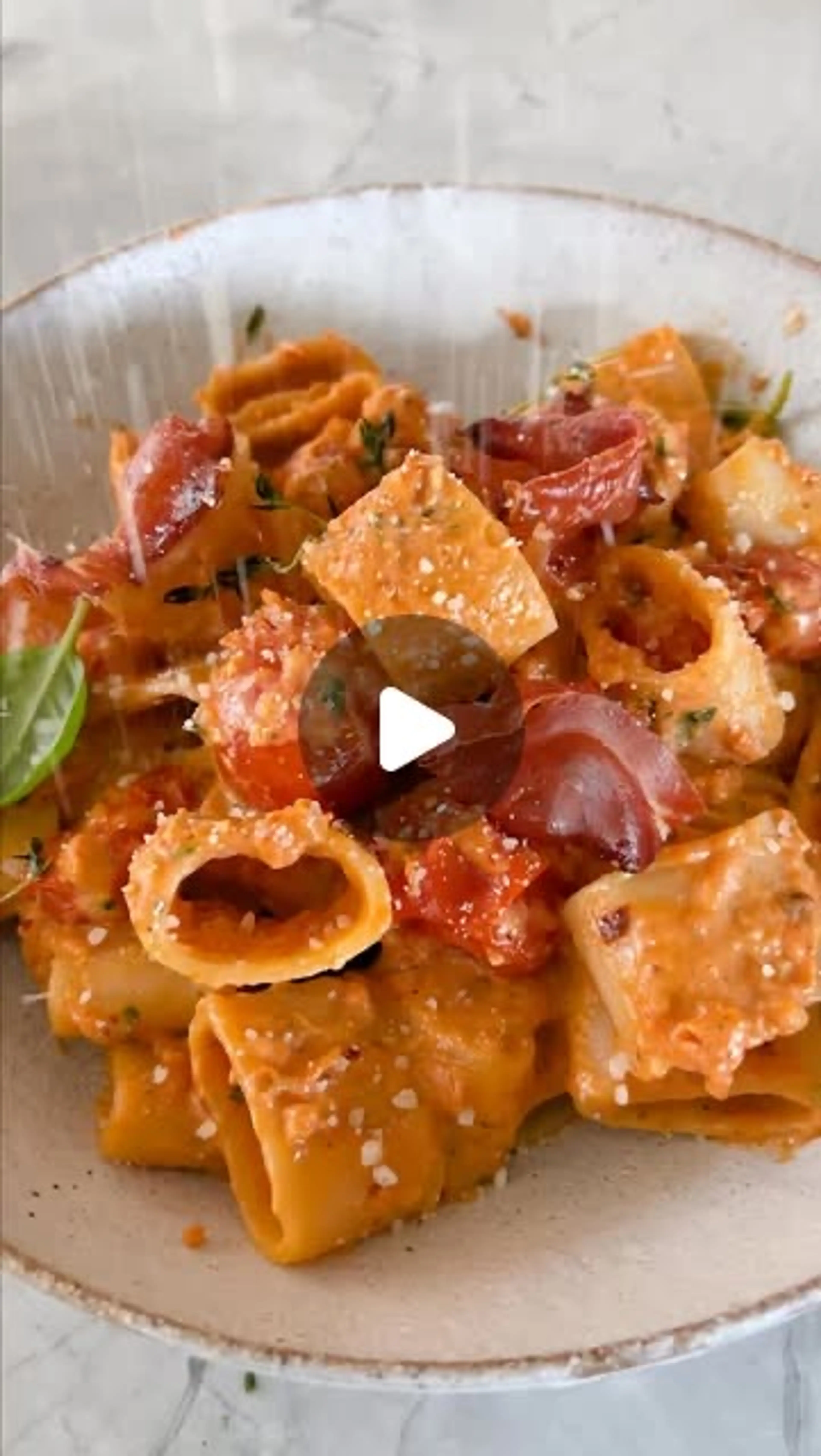 Creamy Roasted Tomato Ricotta Pasta with Crispy Prosciutto.