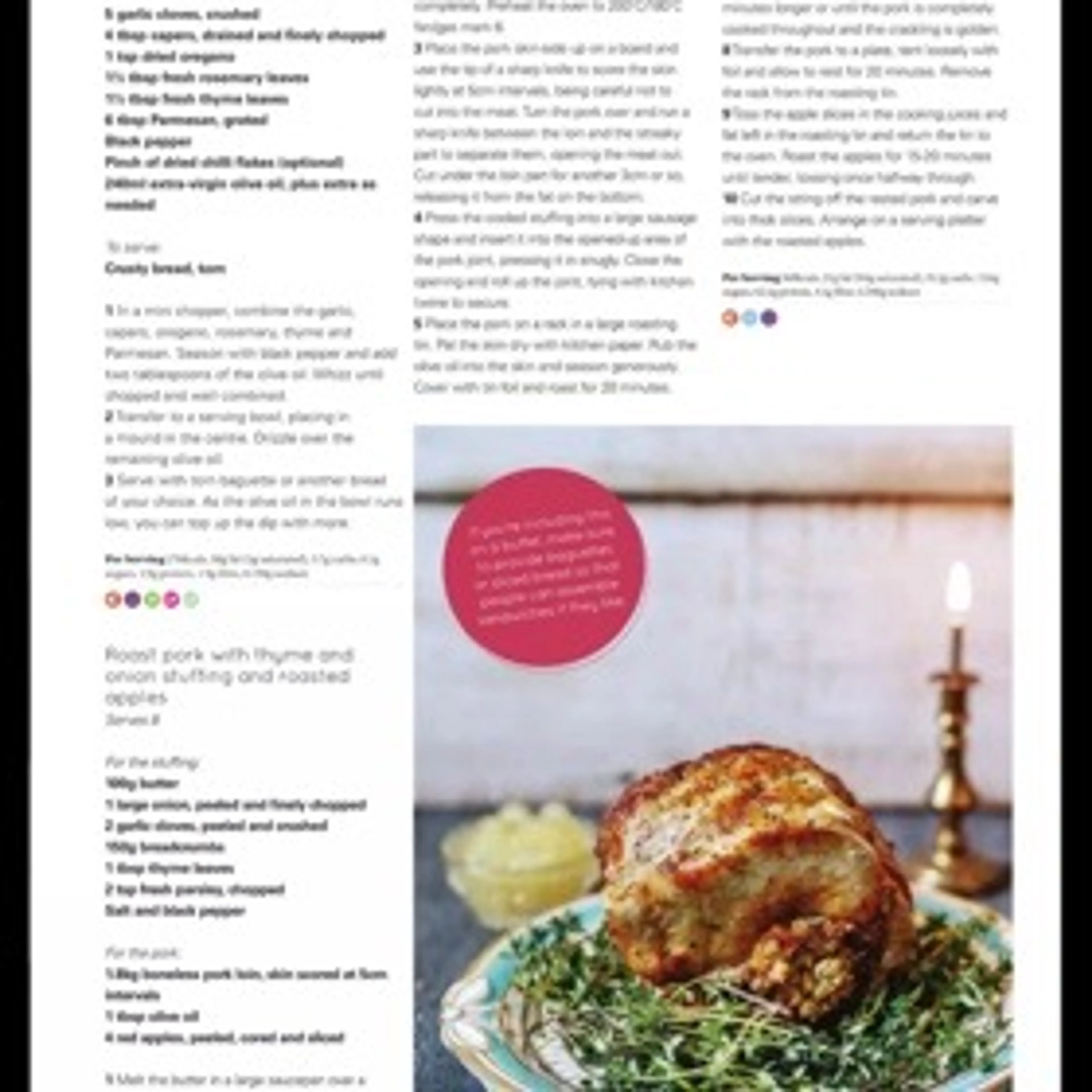 Roast pork with thyme and onion stuffing and roasted apples