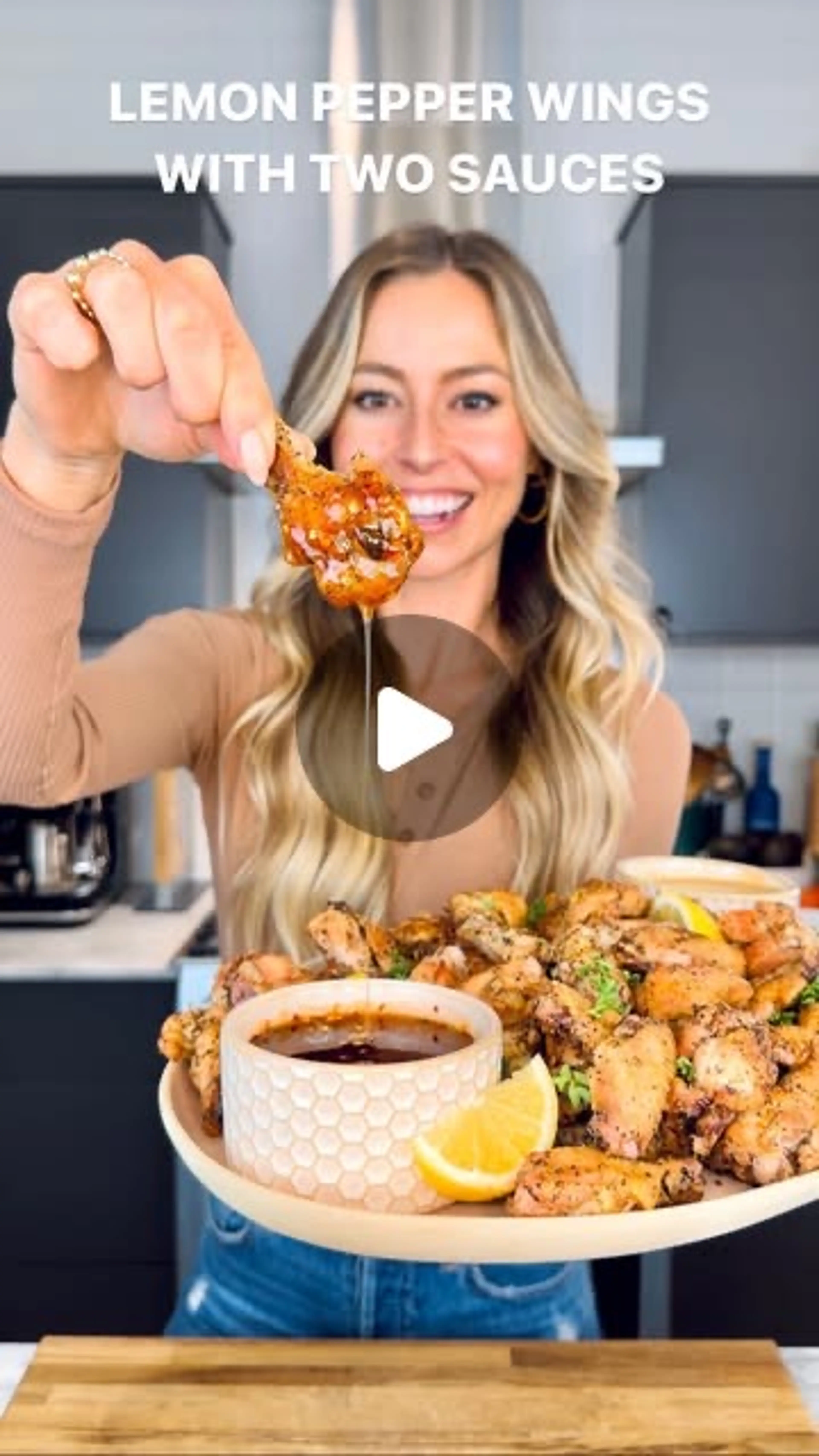 Baked Lemon Pepper Wings with Hot Honey and Honey Mustard Sa