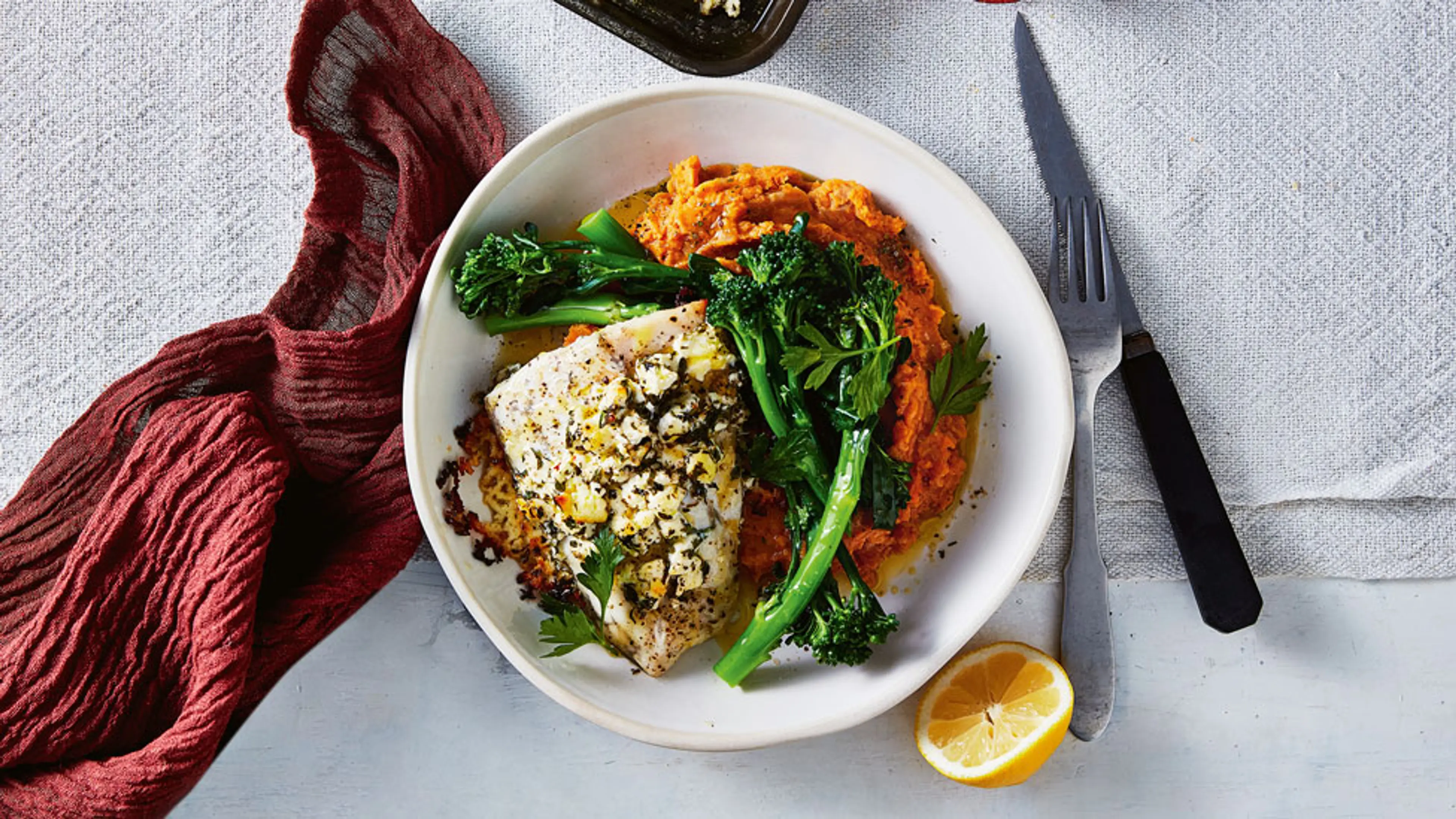 Herb and fetta barramundi
