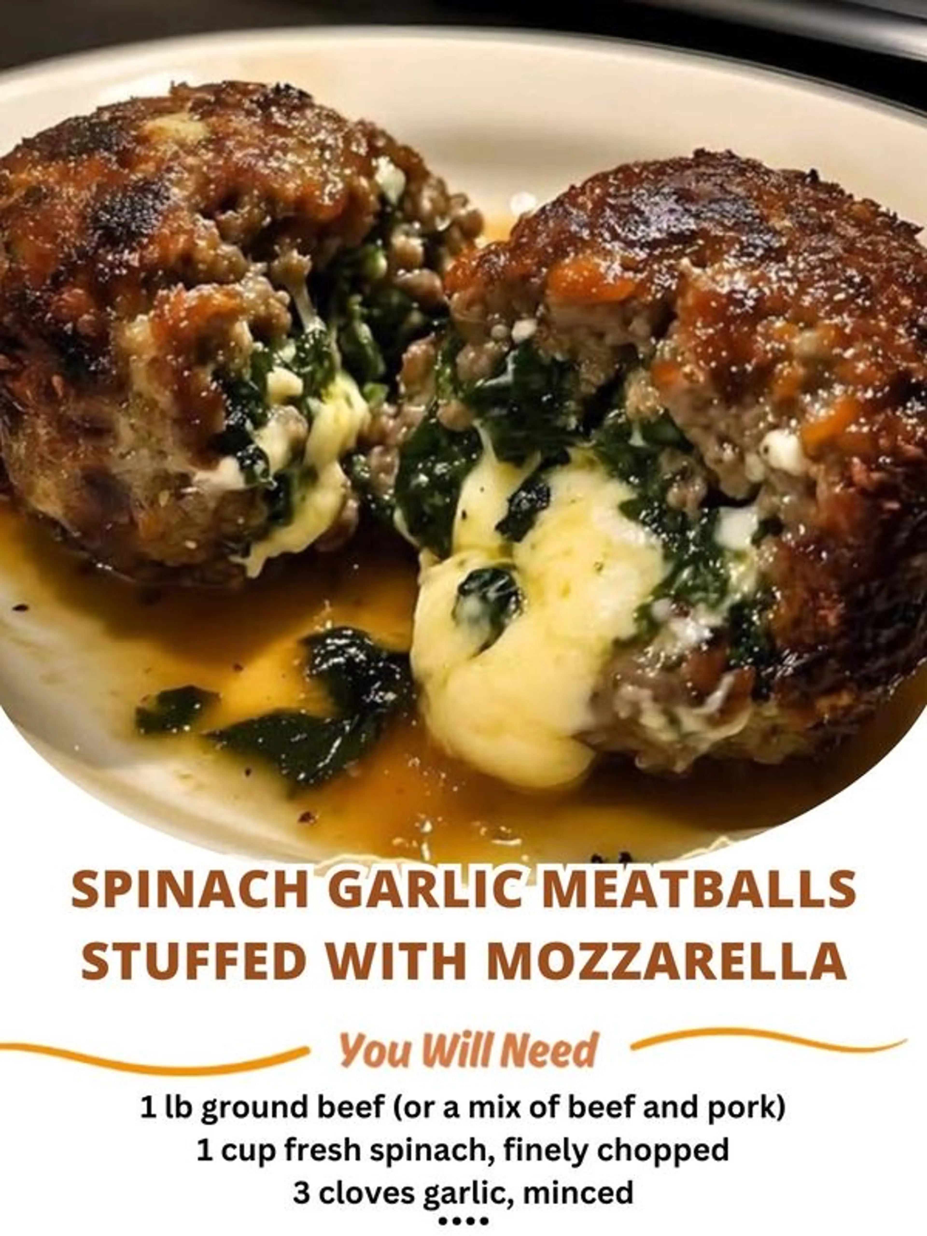Spinach Garlic Meatballs Stuffed with Mozzarella