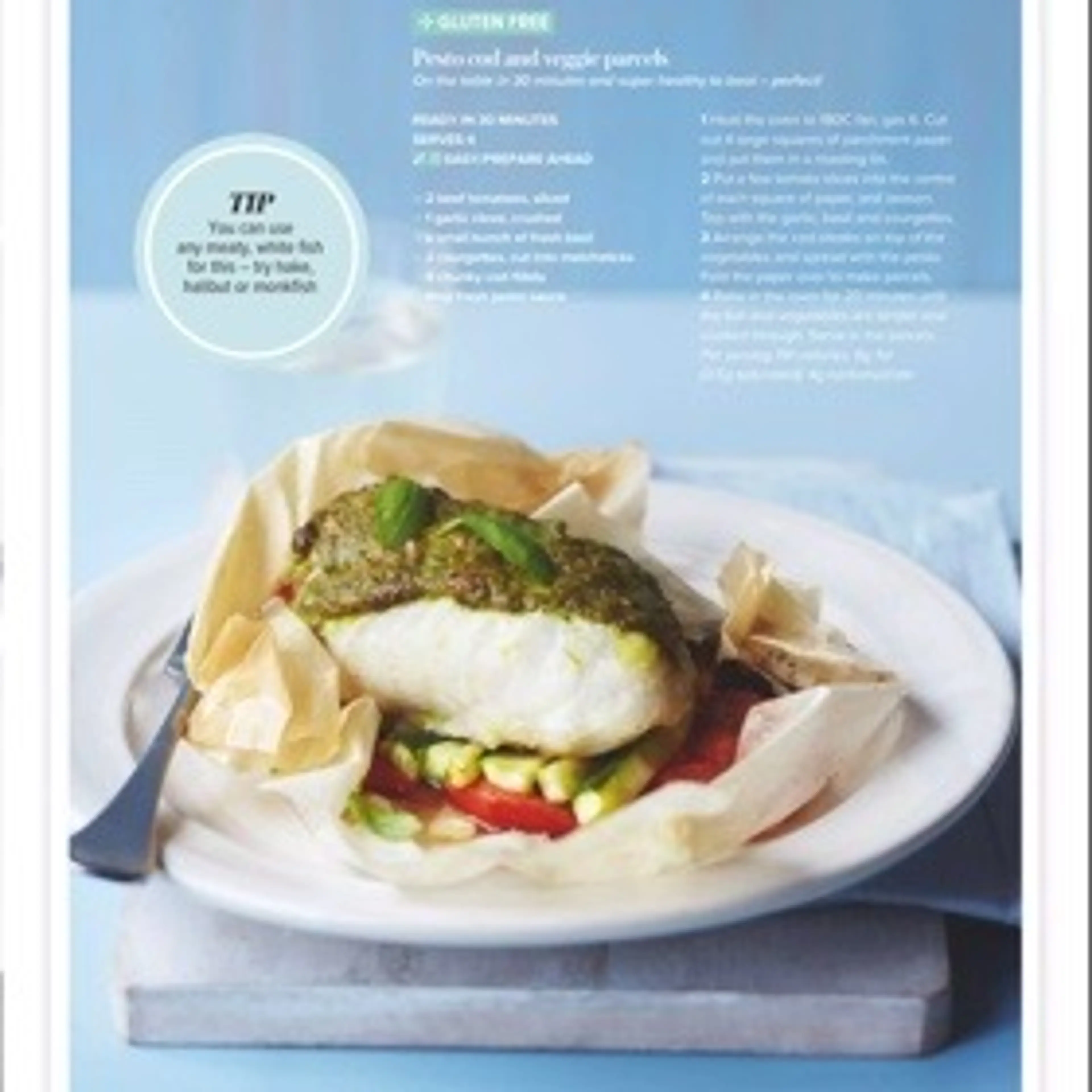 Pesto cod and veggie parcels
