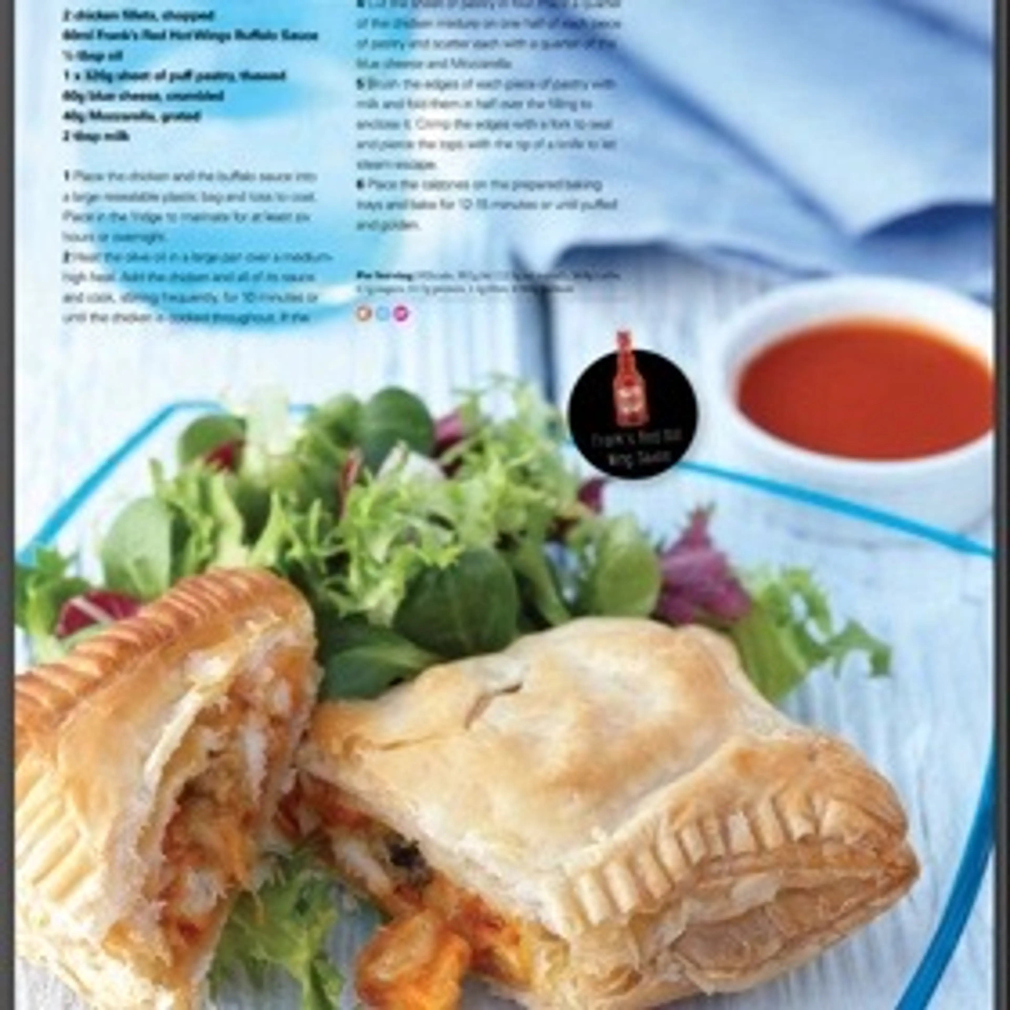 Buffalo chicken and blue cheese calzones