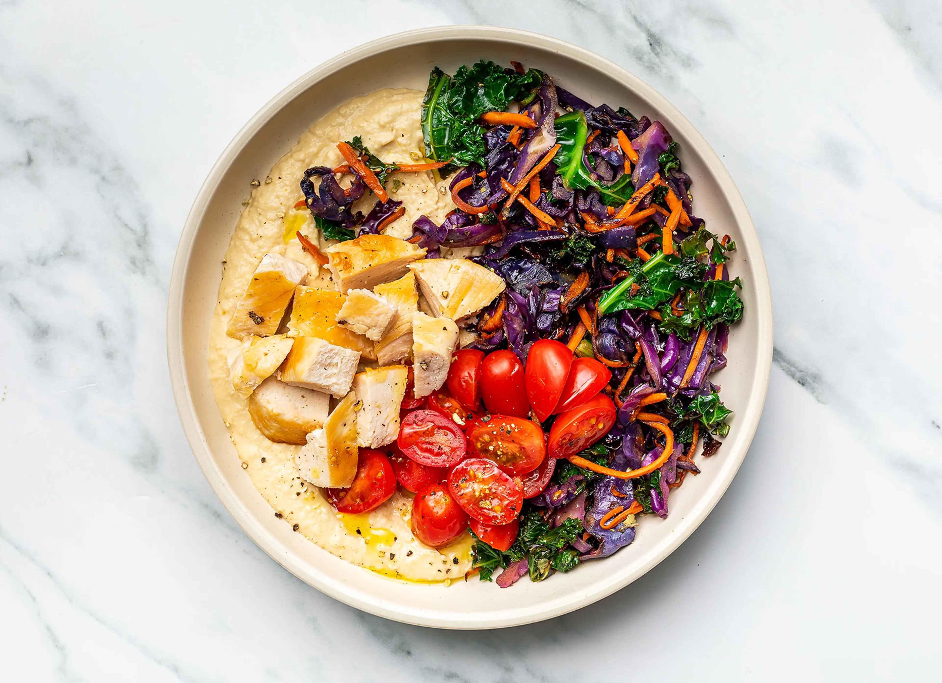 Rainbow Chicken Hummus Bowl