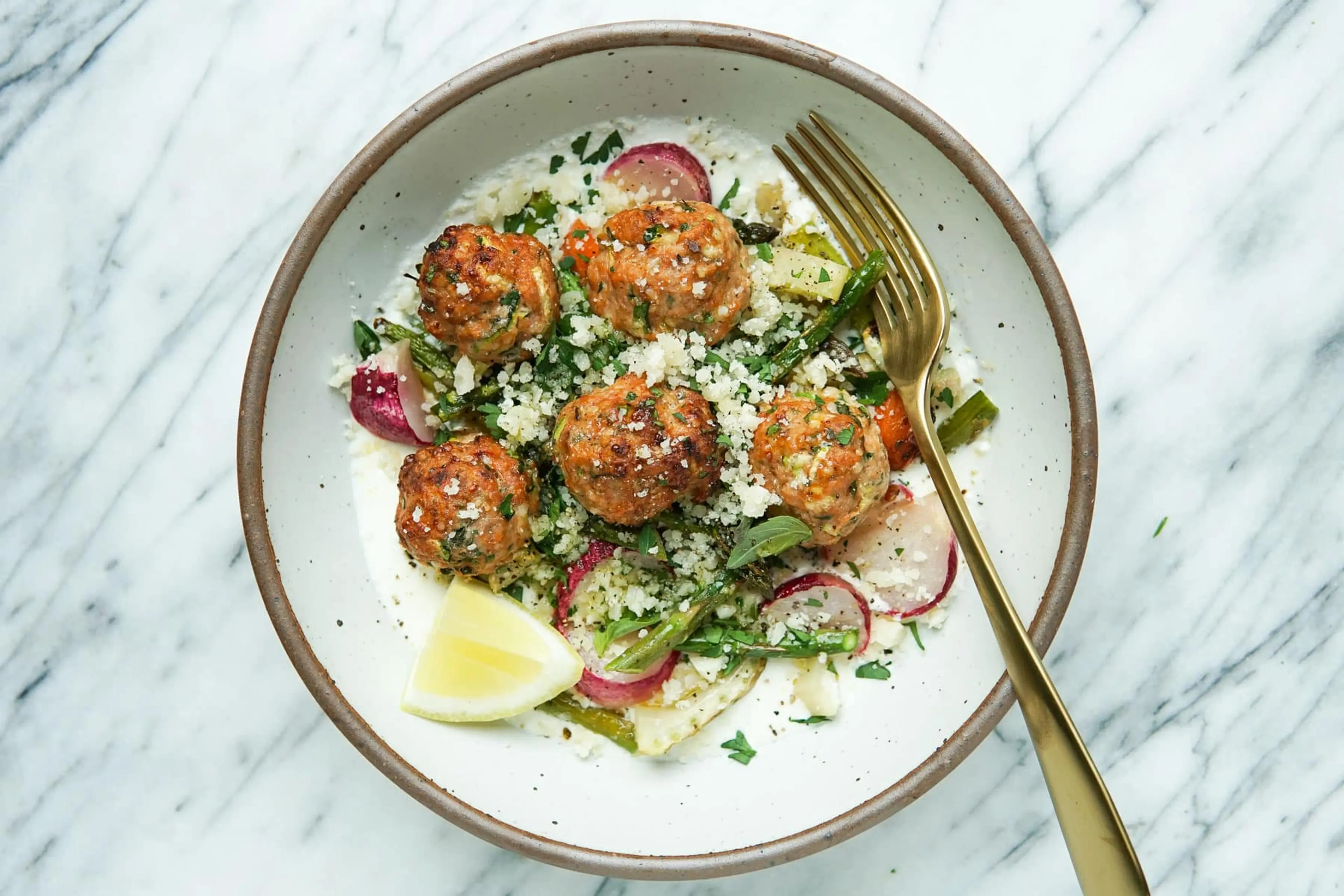 Lemony Ricotta Meatball Bowls