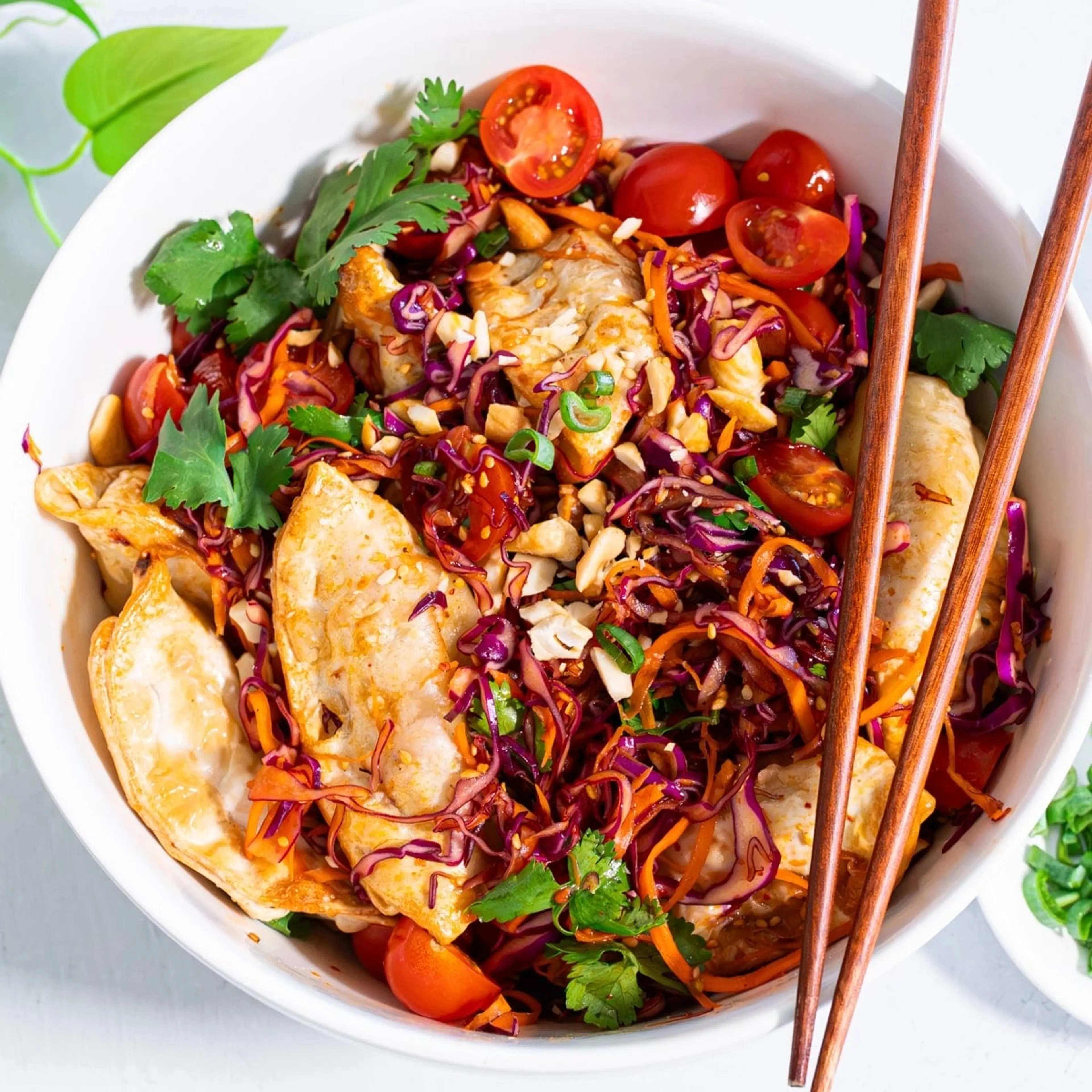 Dumpling Salad with Chili Crunch Dressing