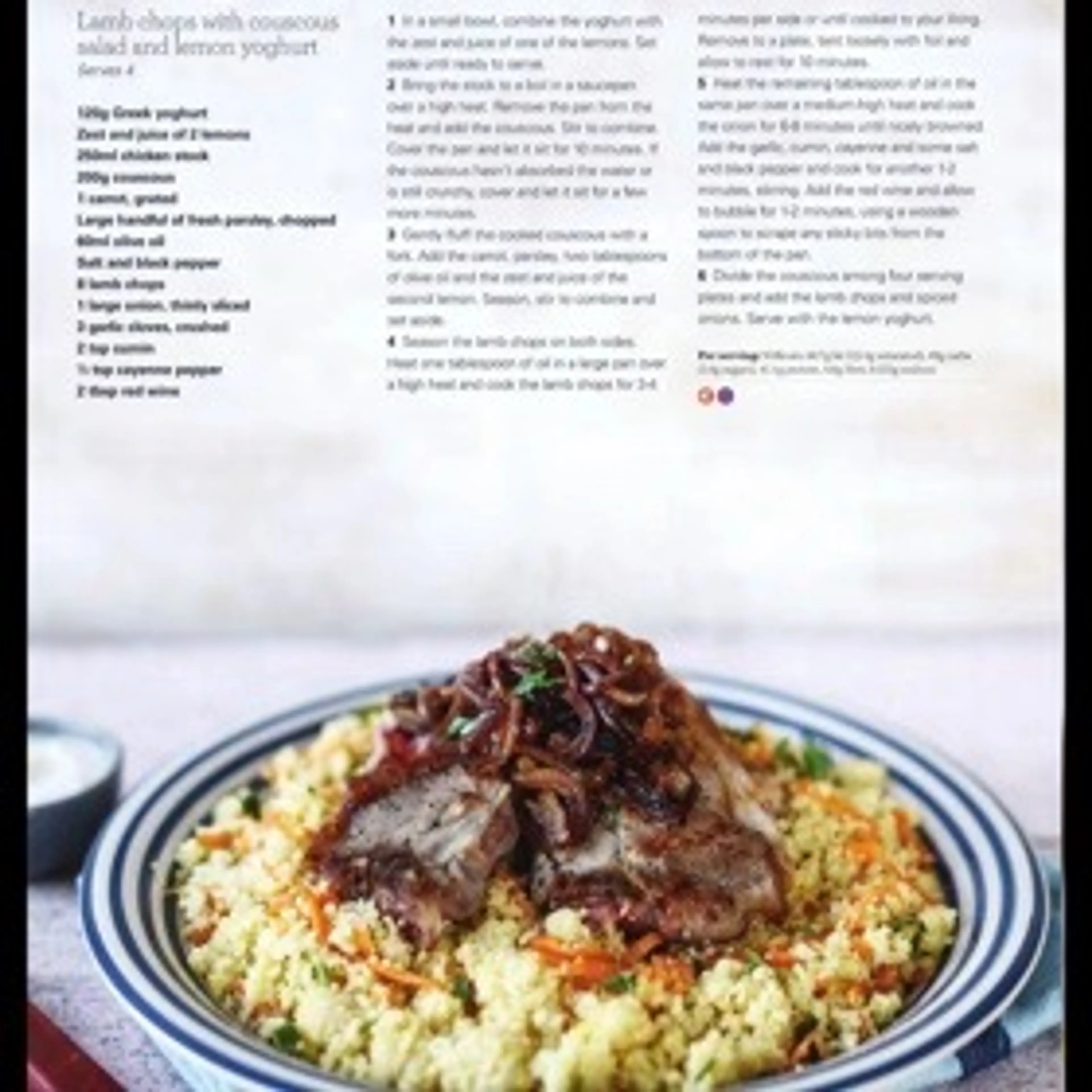 Lamb chops with couscous salad and lemon yoghurt