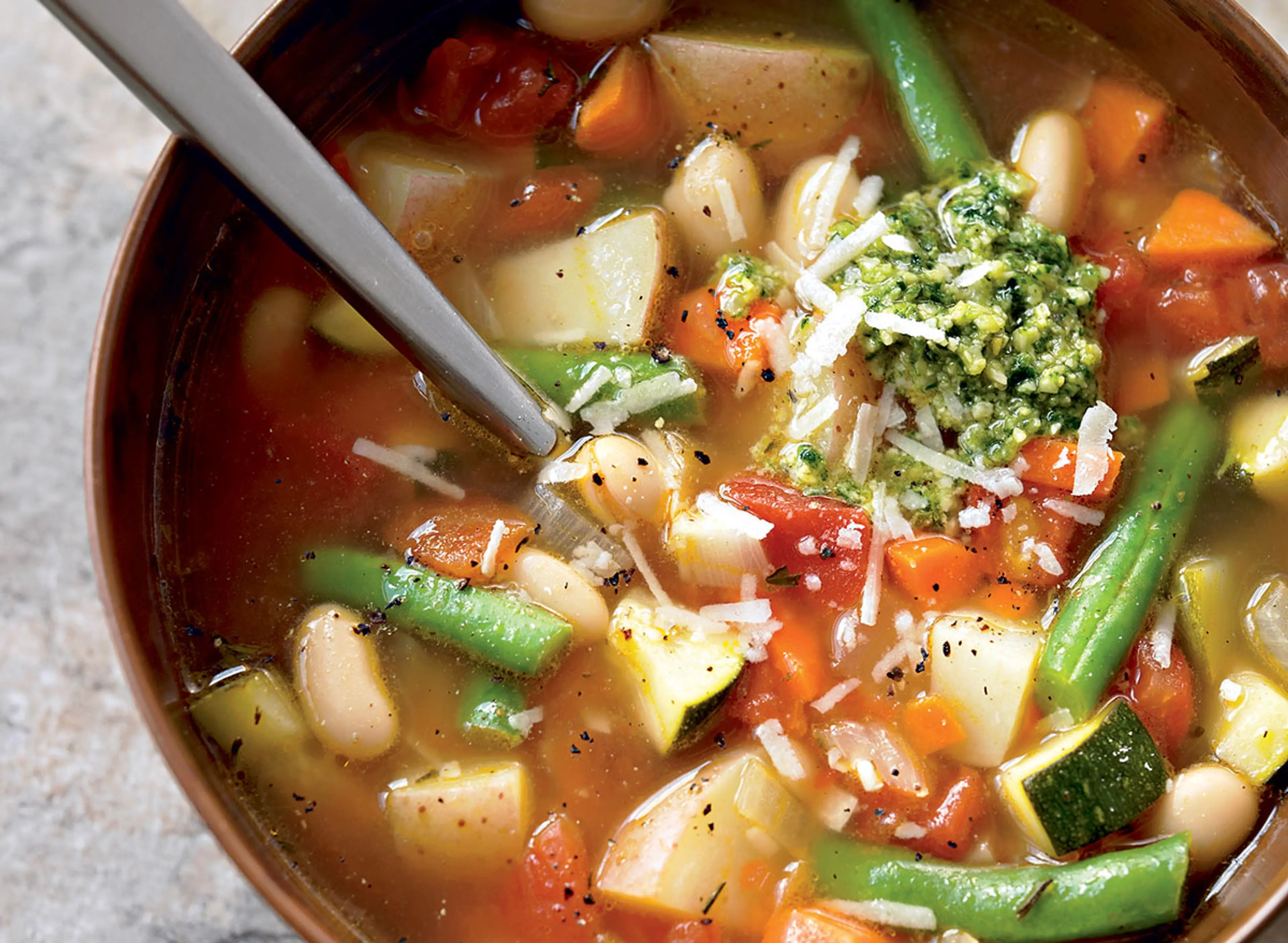 A Veggie-Packed Minestrone With Pesto Soup Recipe