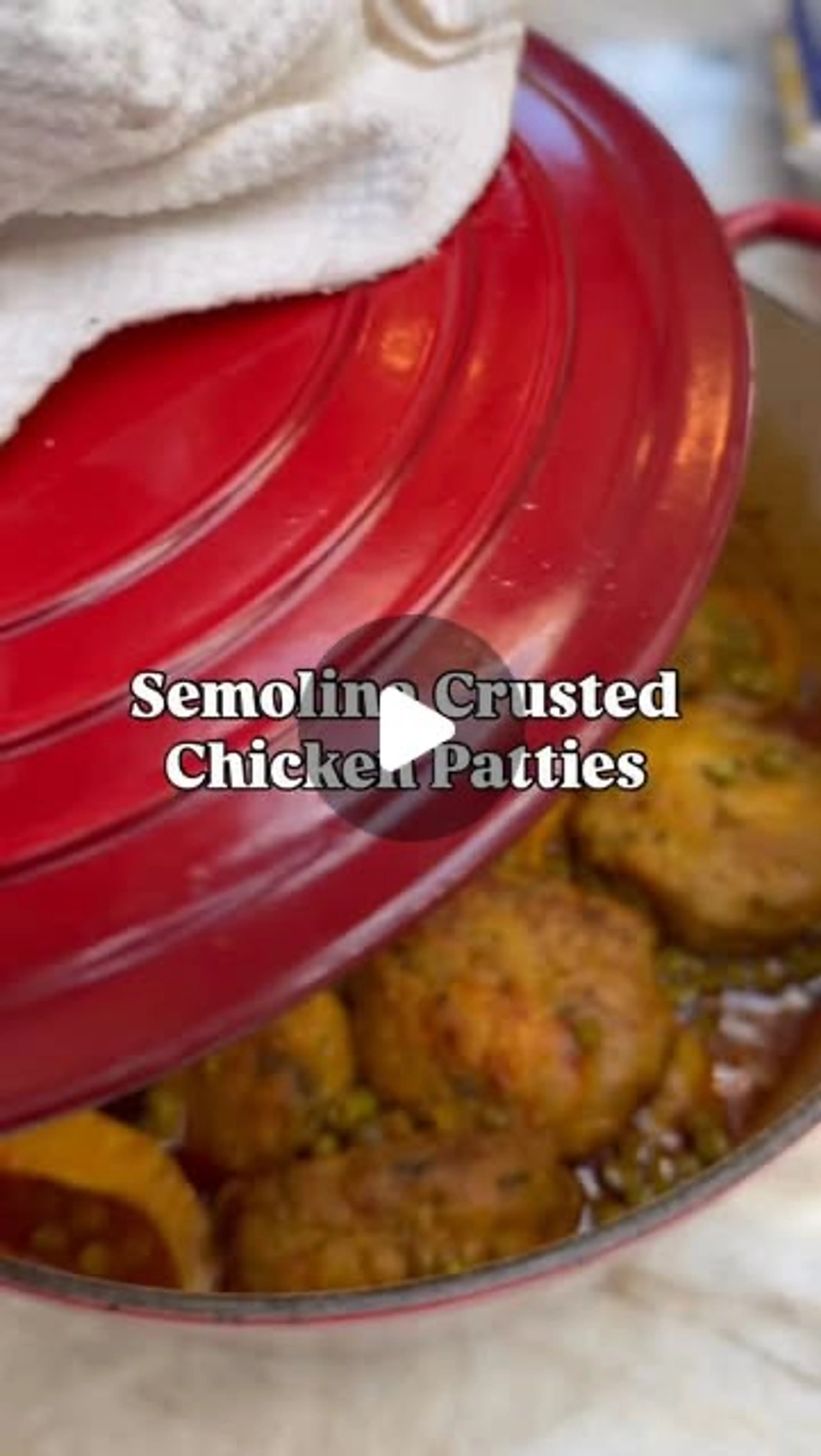 Golden, Crisp Semolina-crusted Chicken Patties, Simmered wit