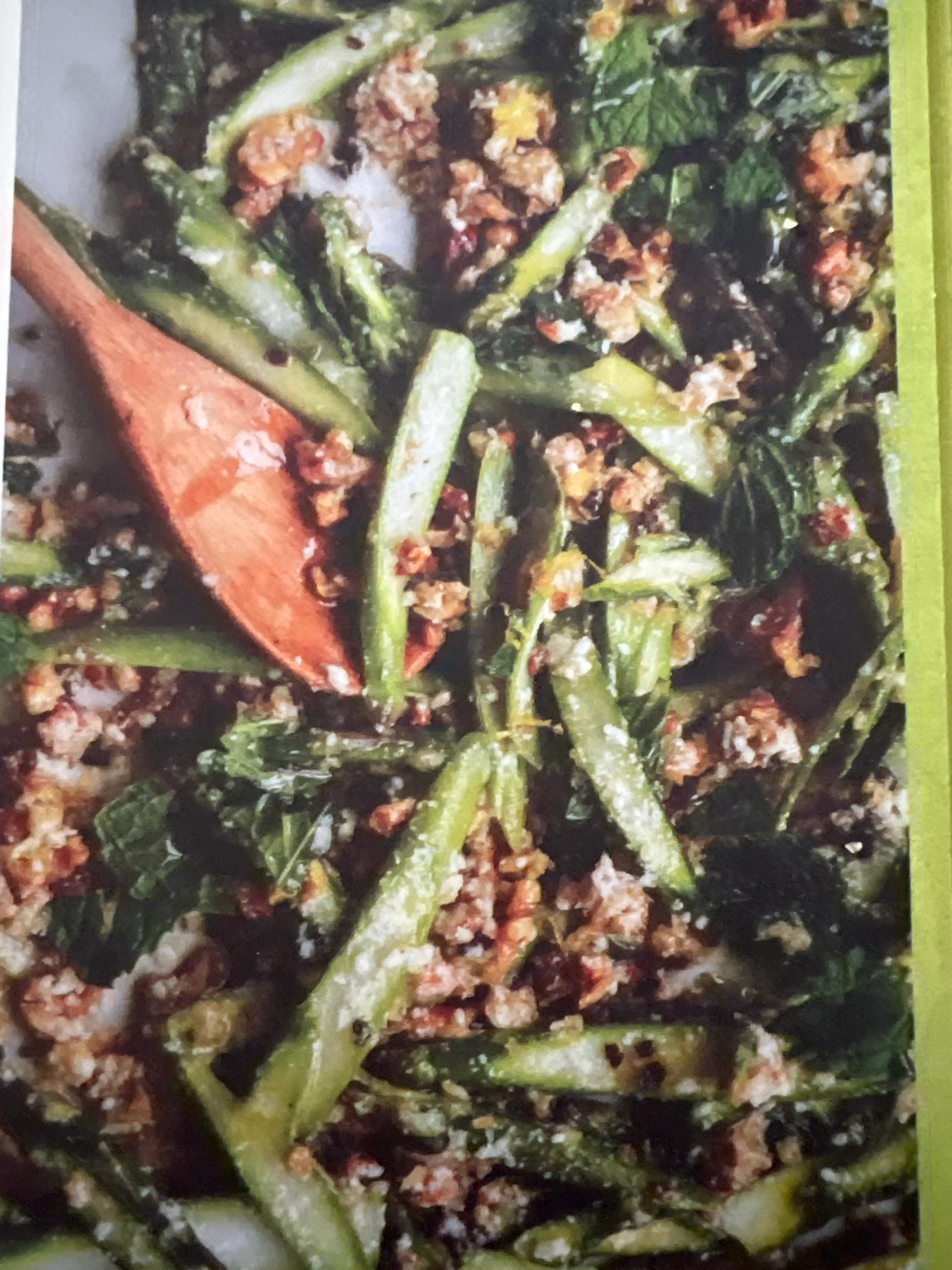 Raw Asparagus Salad with Breadcrumbs, Walnuts, and Mint