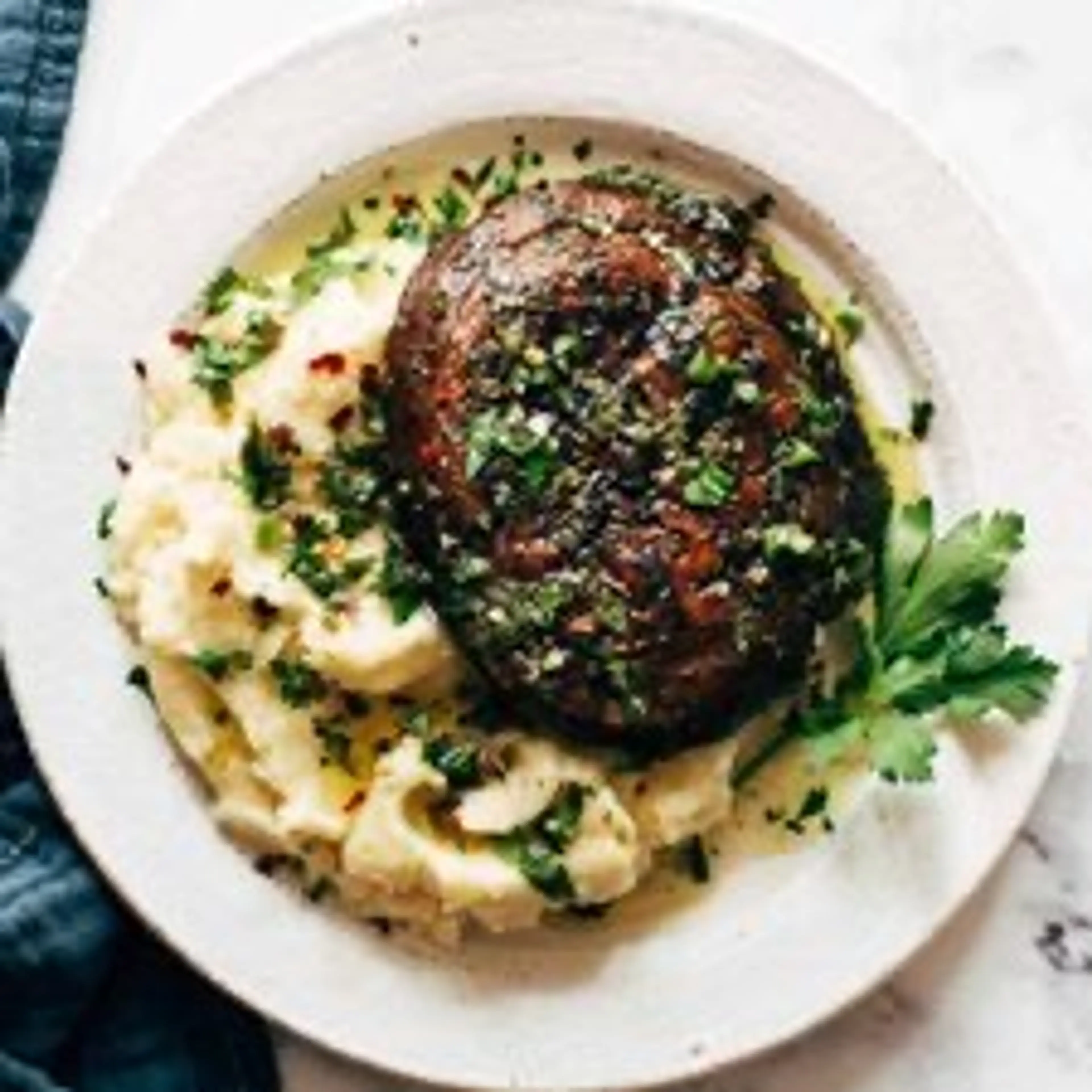 Grilled Chimichurri Portobellos with Goat Cheese Mashed Pota
