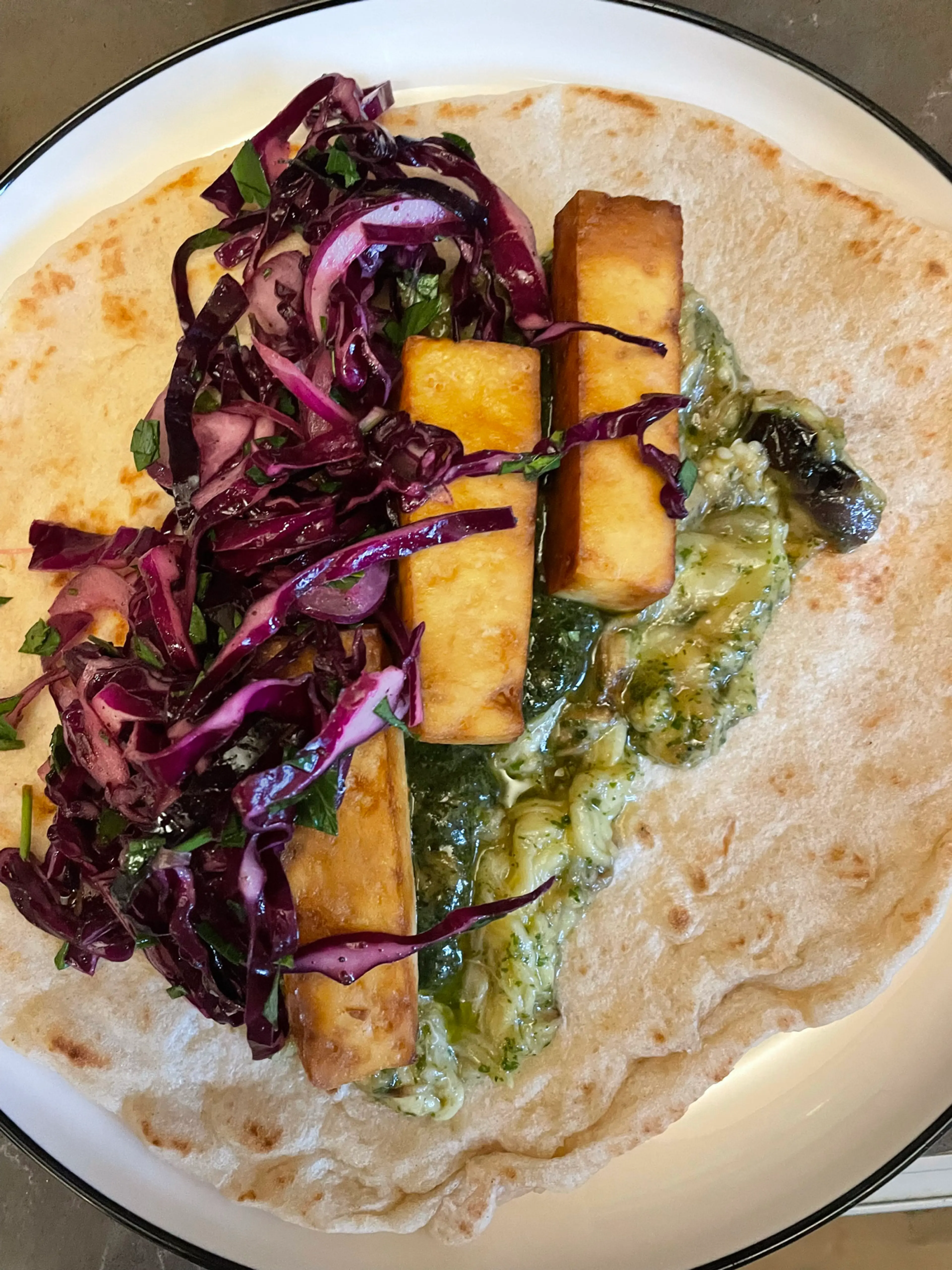 Roasted aubergine tofu wraps