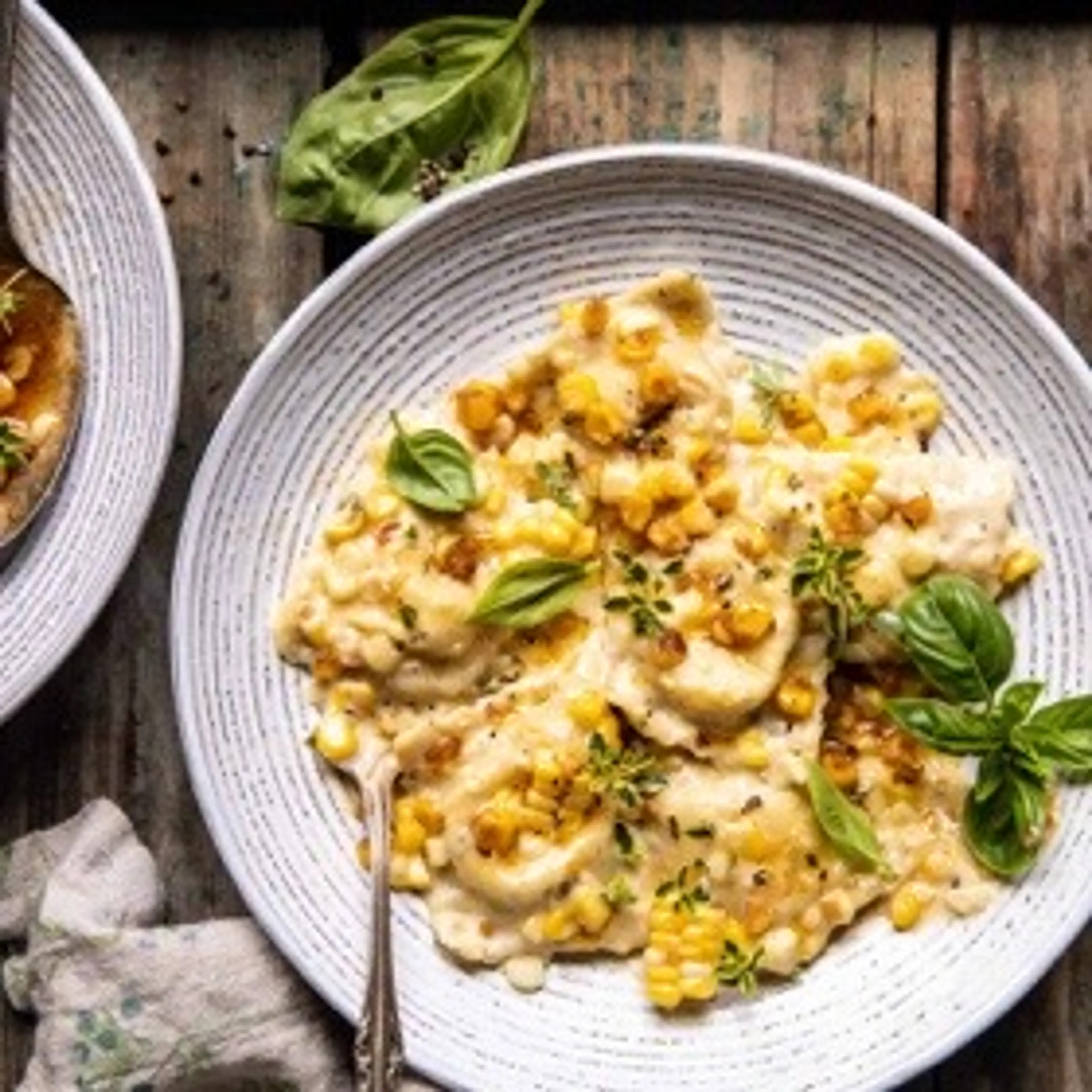 Browned Garlic Butter Creamed Corn Cheese Ravioli