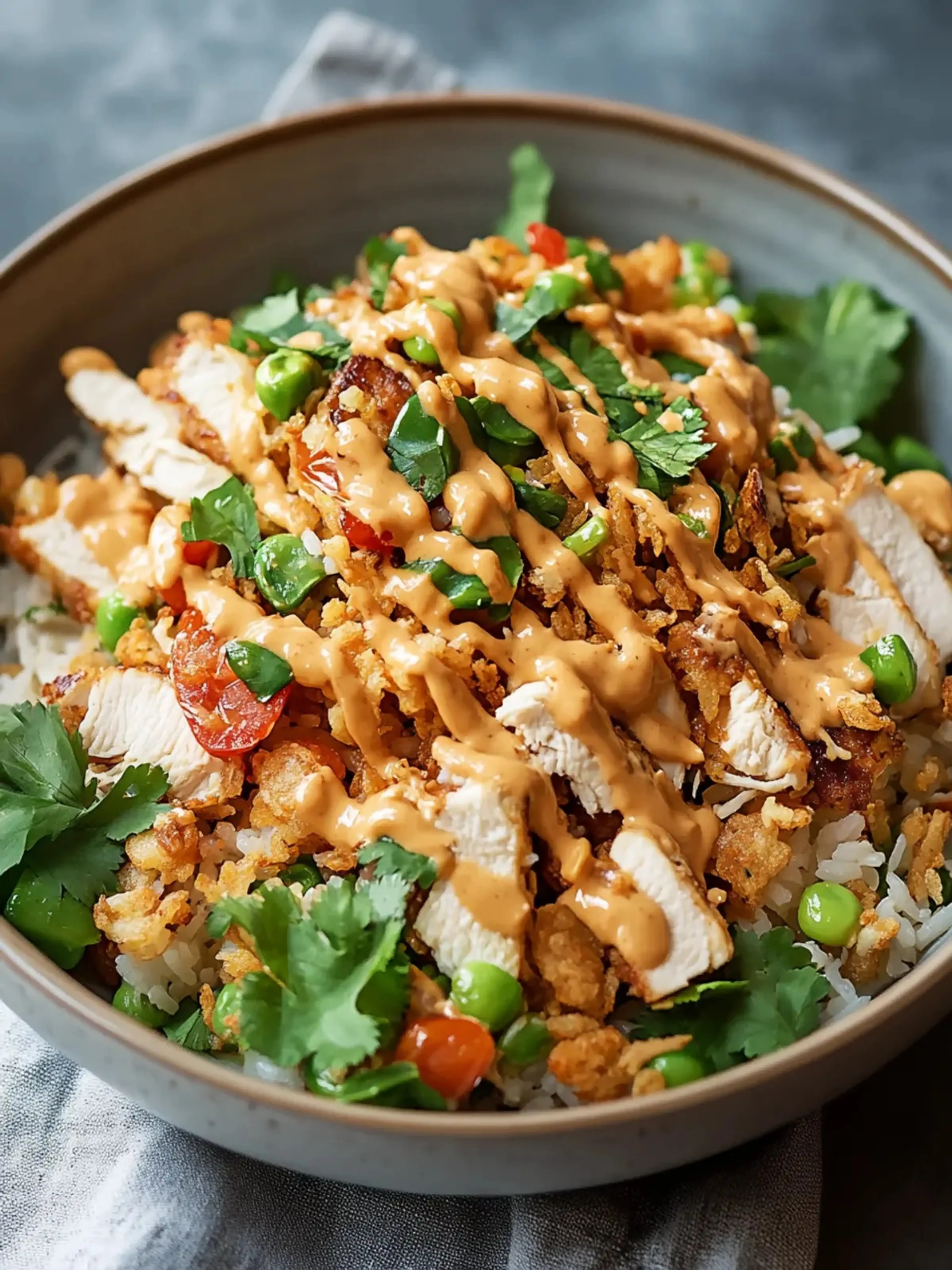 Savor Chicken Crispy Rice Salad with Creamy Peanut Dressing
