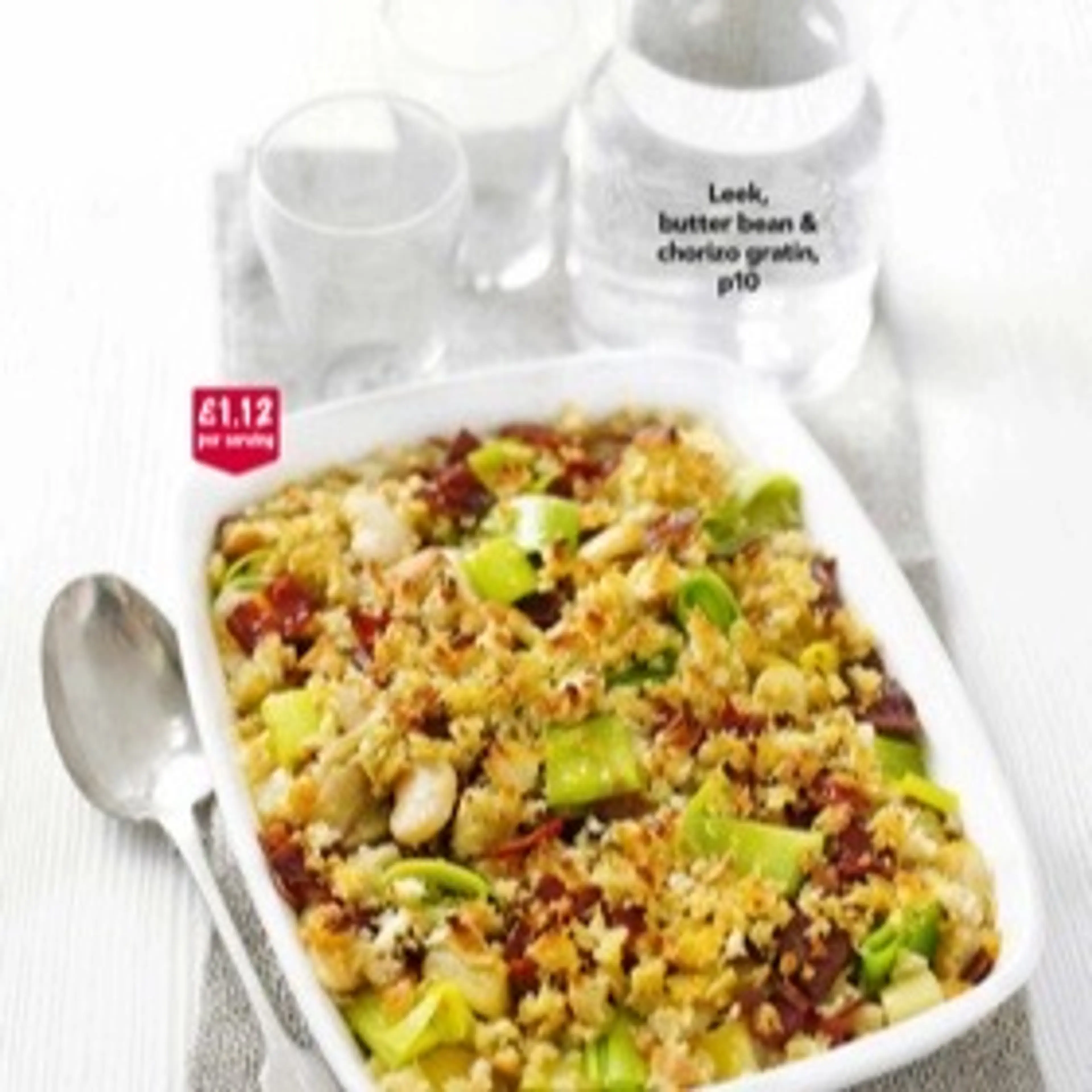 Leek, butter bean & chorizo gratin