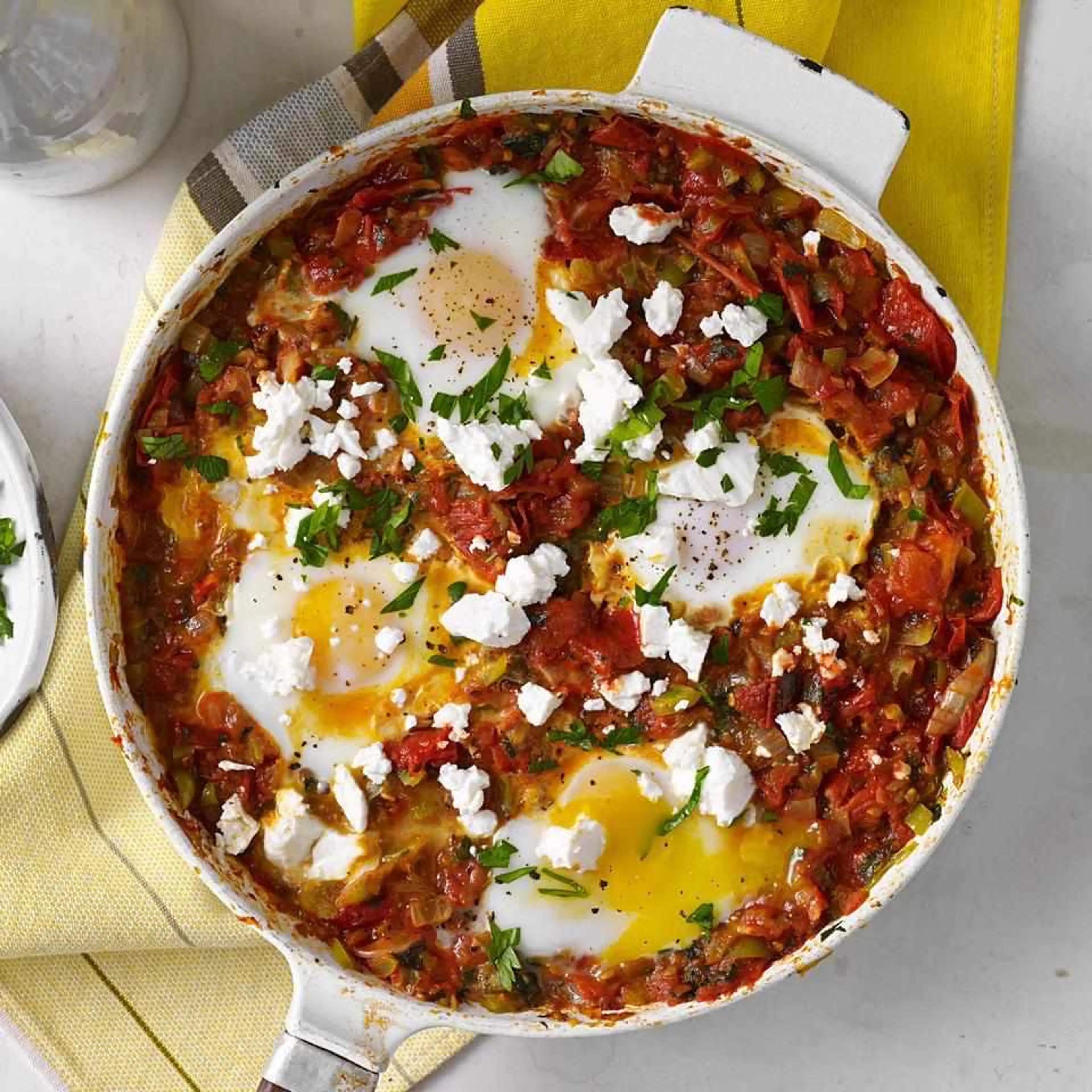 Shakshuka with Roasted Tomatoes (Eggs Poached in Roasted Tom