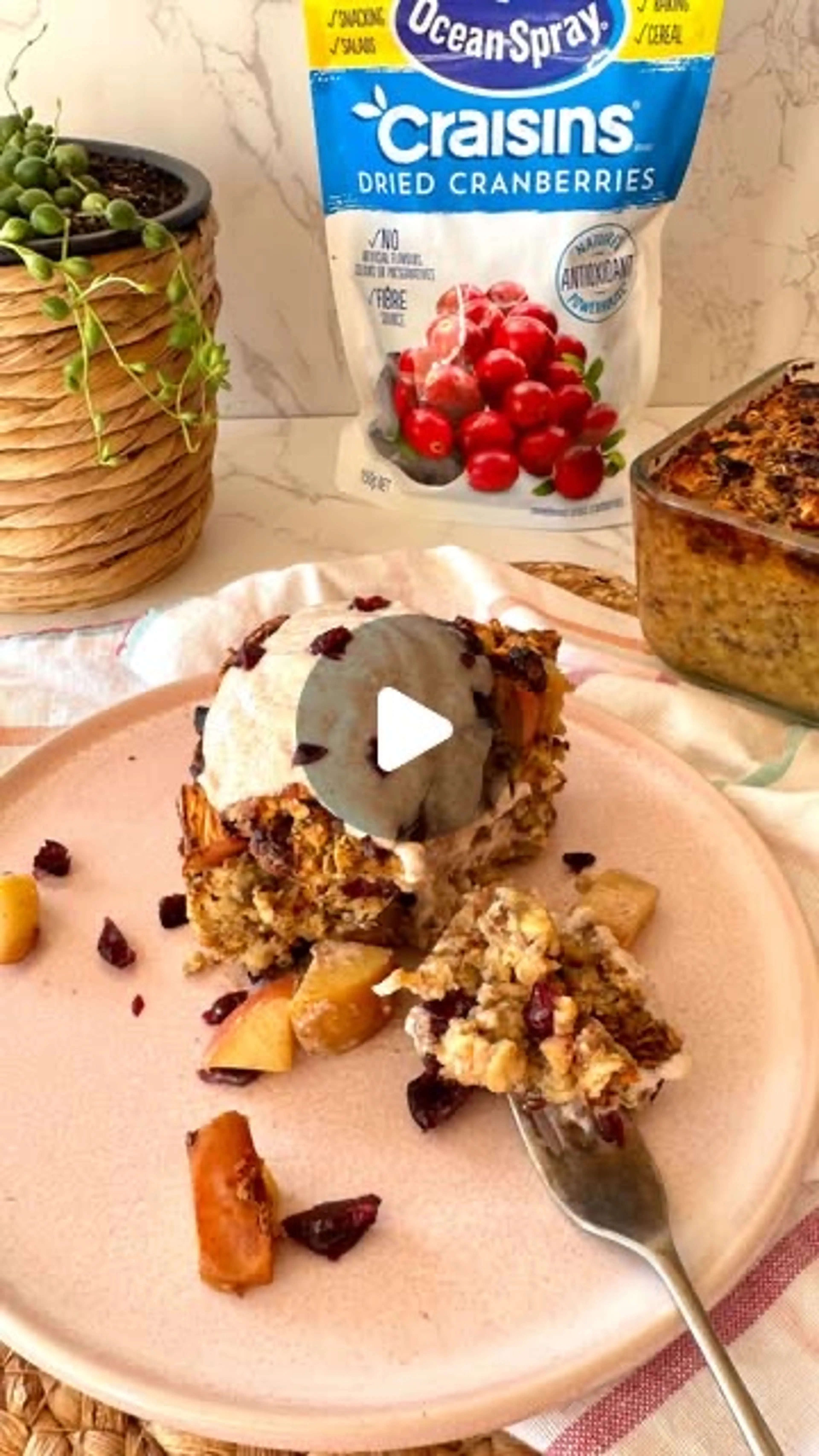 Apple and Cranberry Baked Oats with Cinnamon Yoghurt