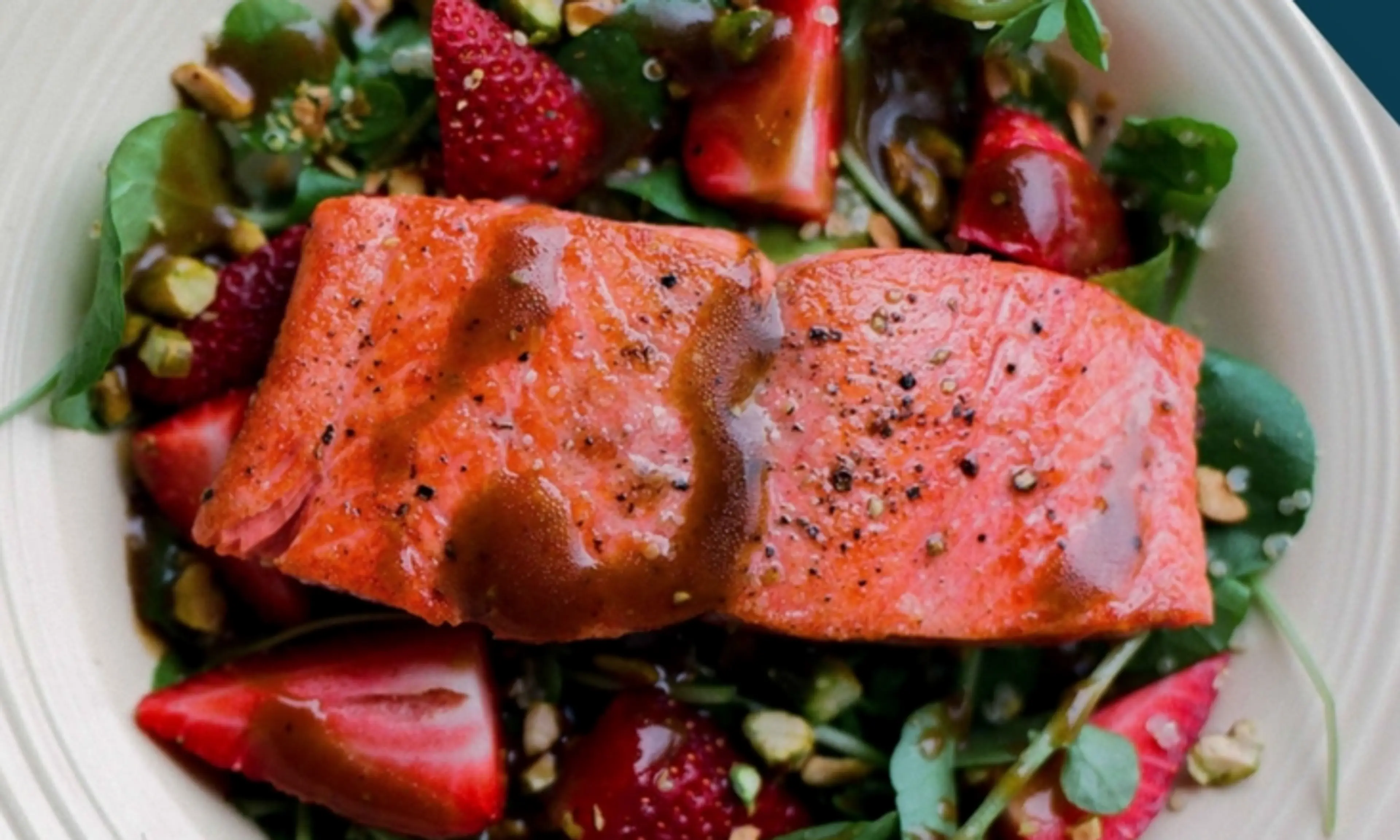 Balsamic Salmon Salad + Strawberries