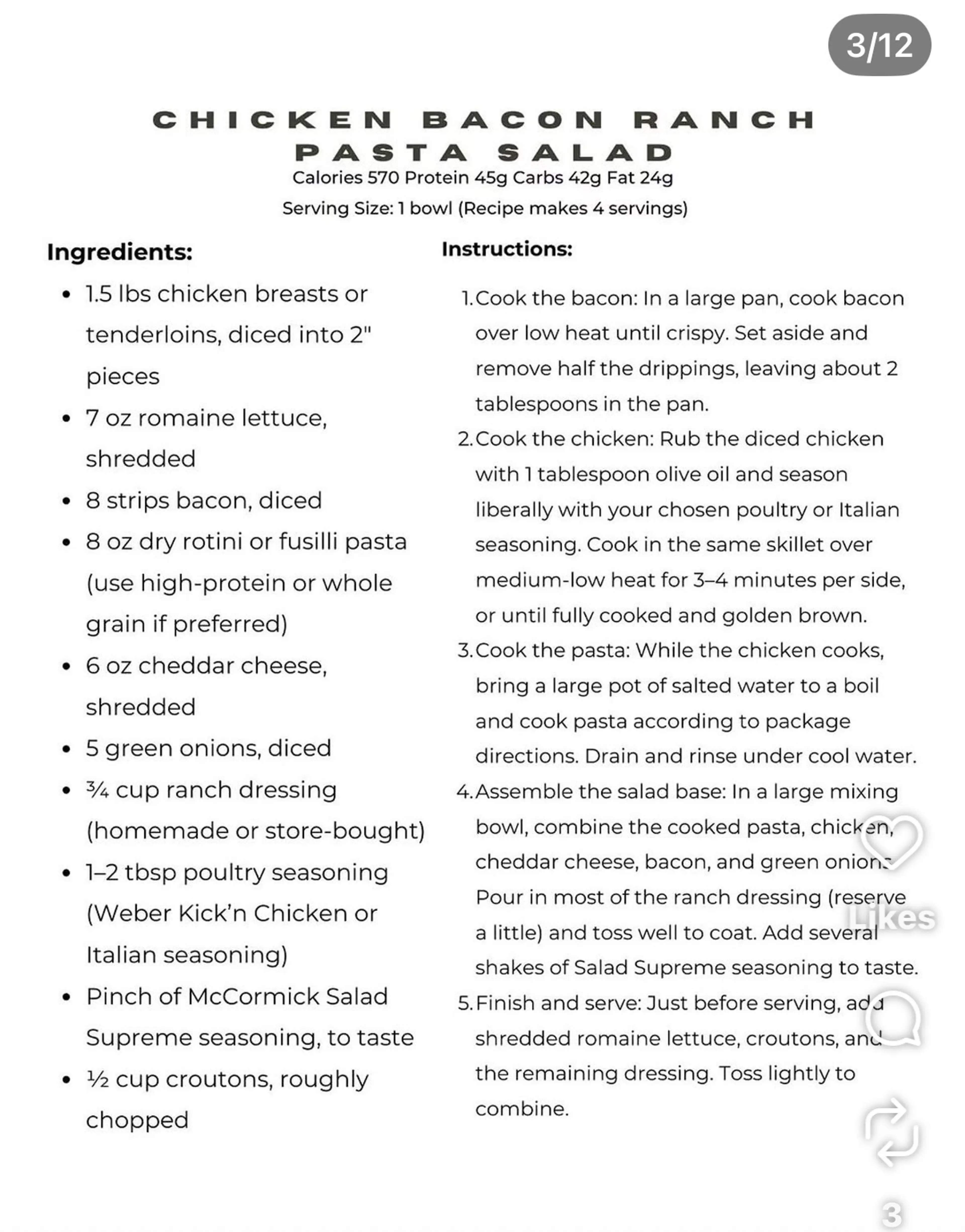 Chicken Bacon Ranch Pasta Salad