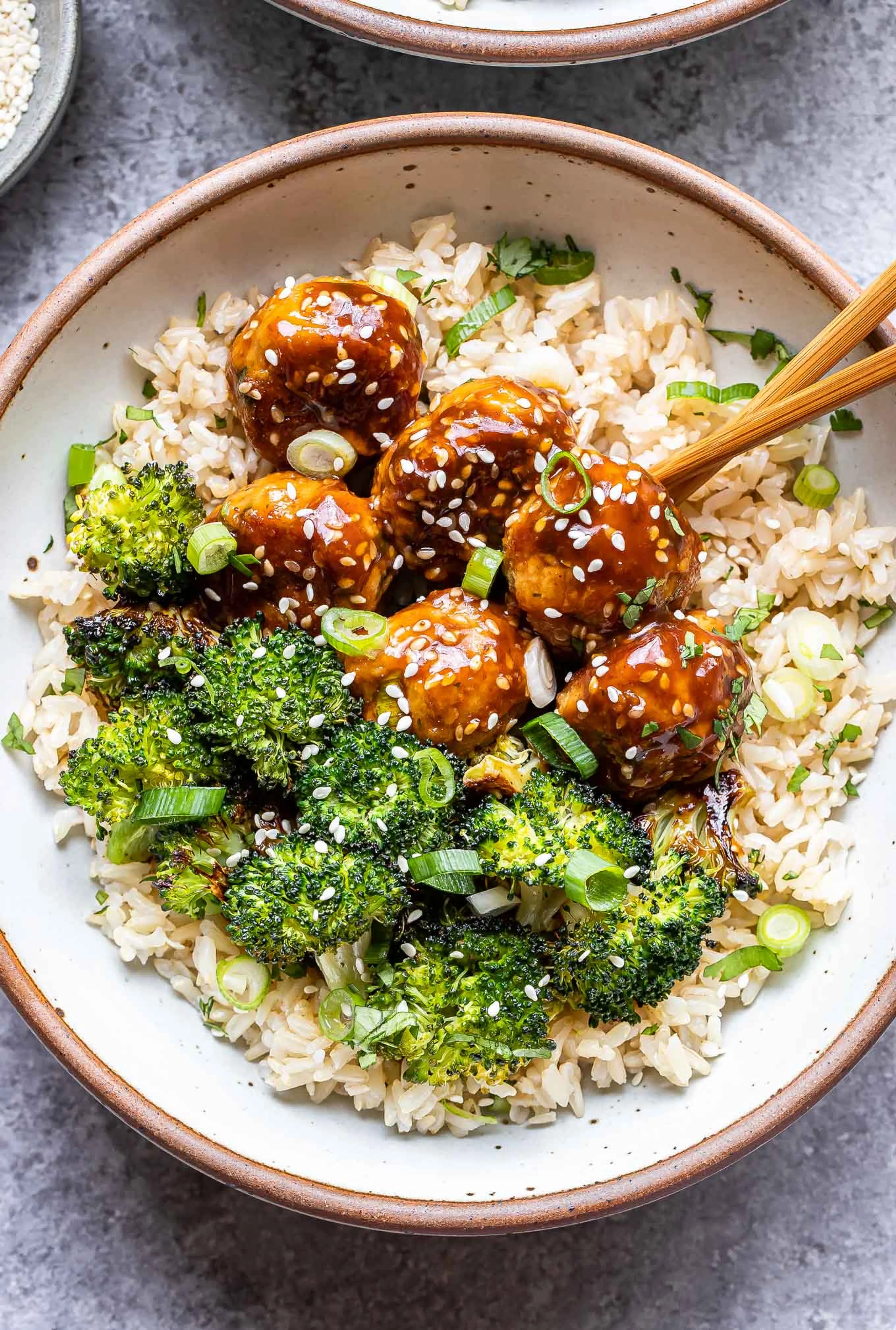 Sesame Chicken Meatball Bowls