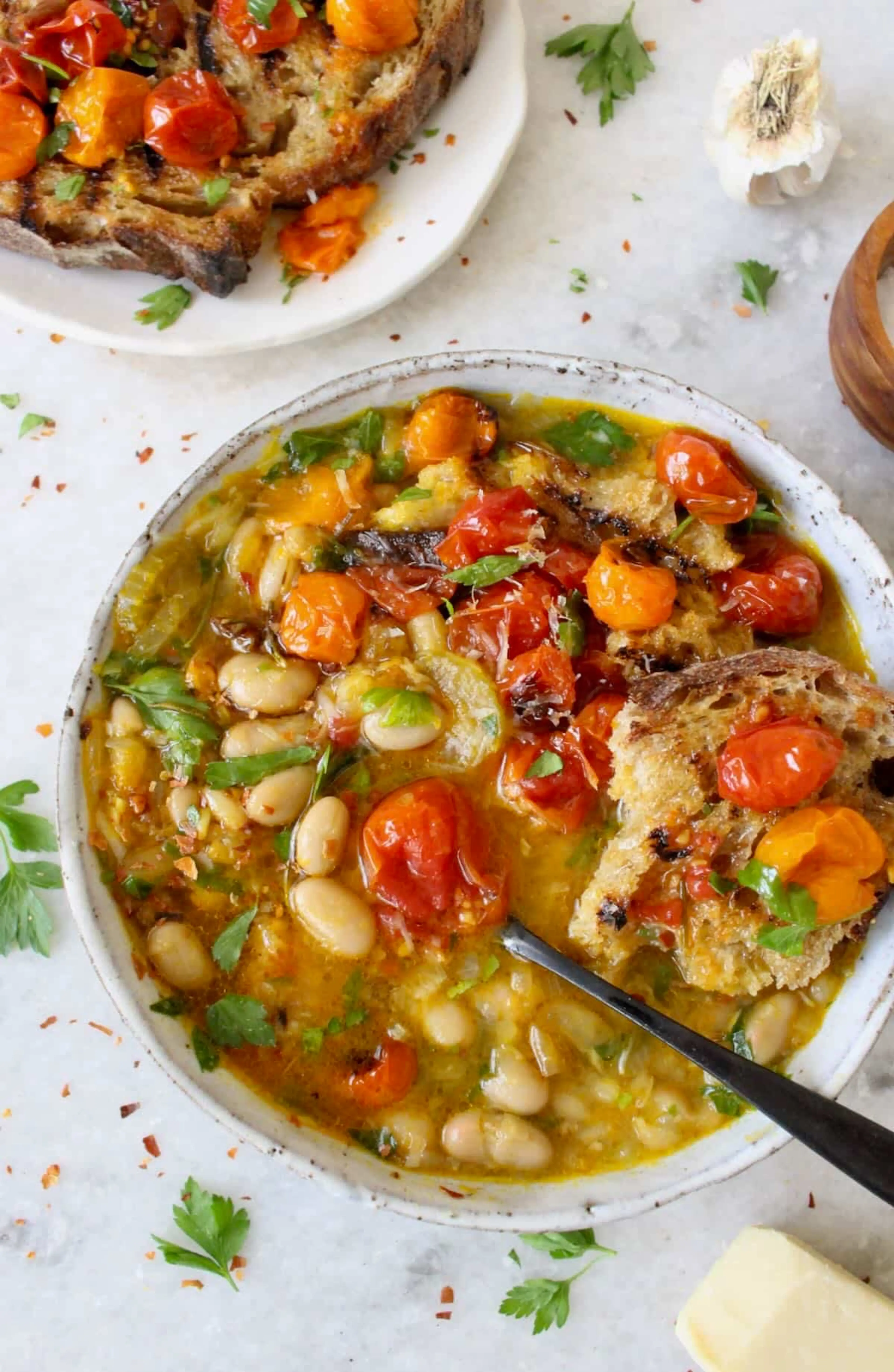Vegan White Bean Soup with Roasted Tomatoes