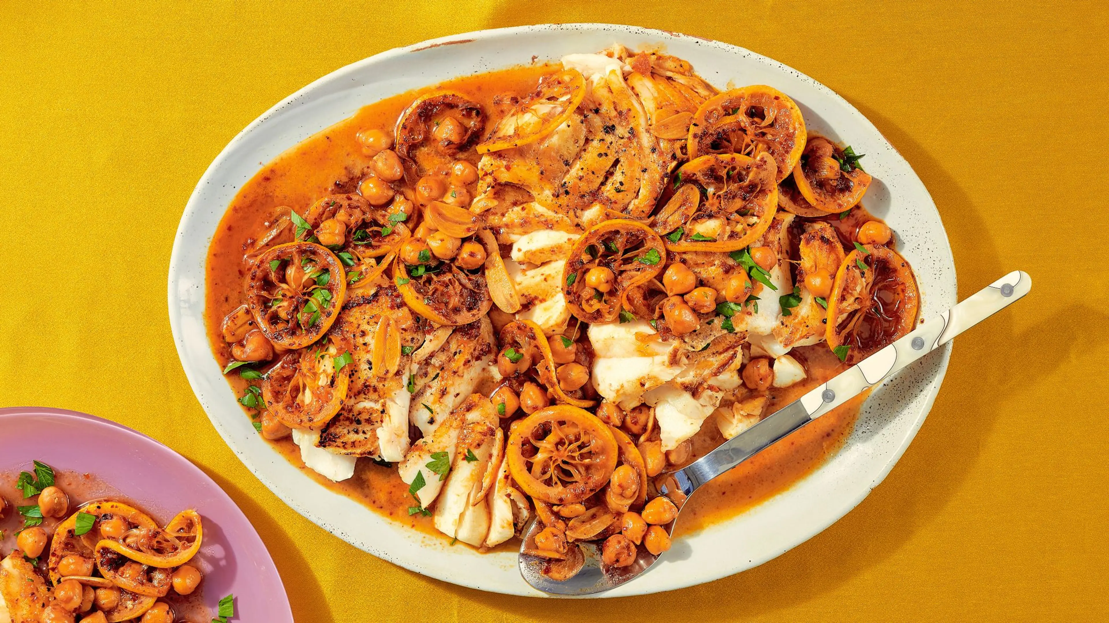 Lemon-Chile White Fish With Chickpeas