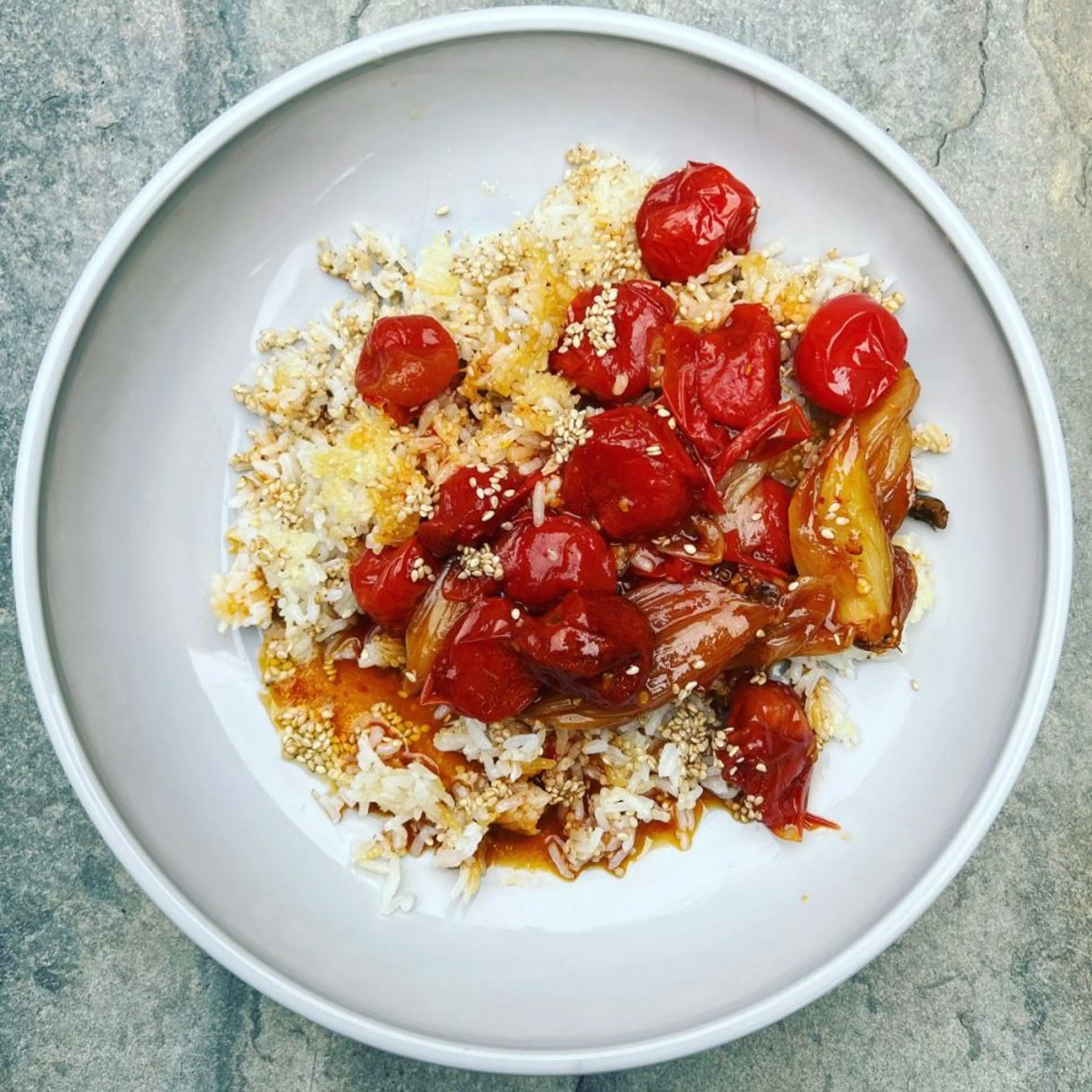 Crispy Rice Pomodoro with Sesame and Soy
