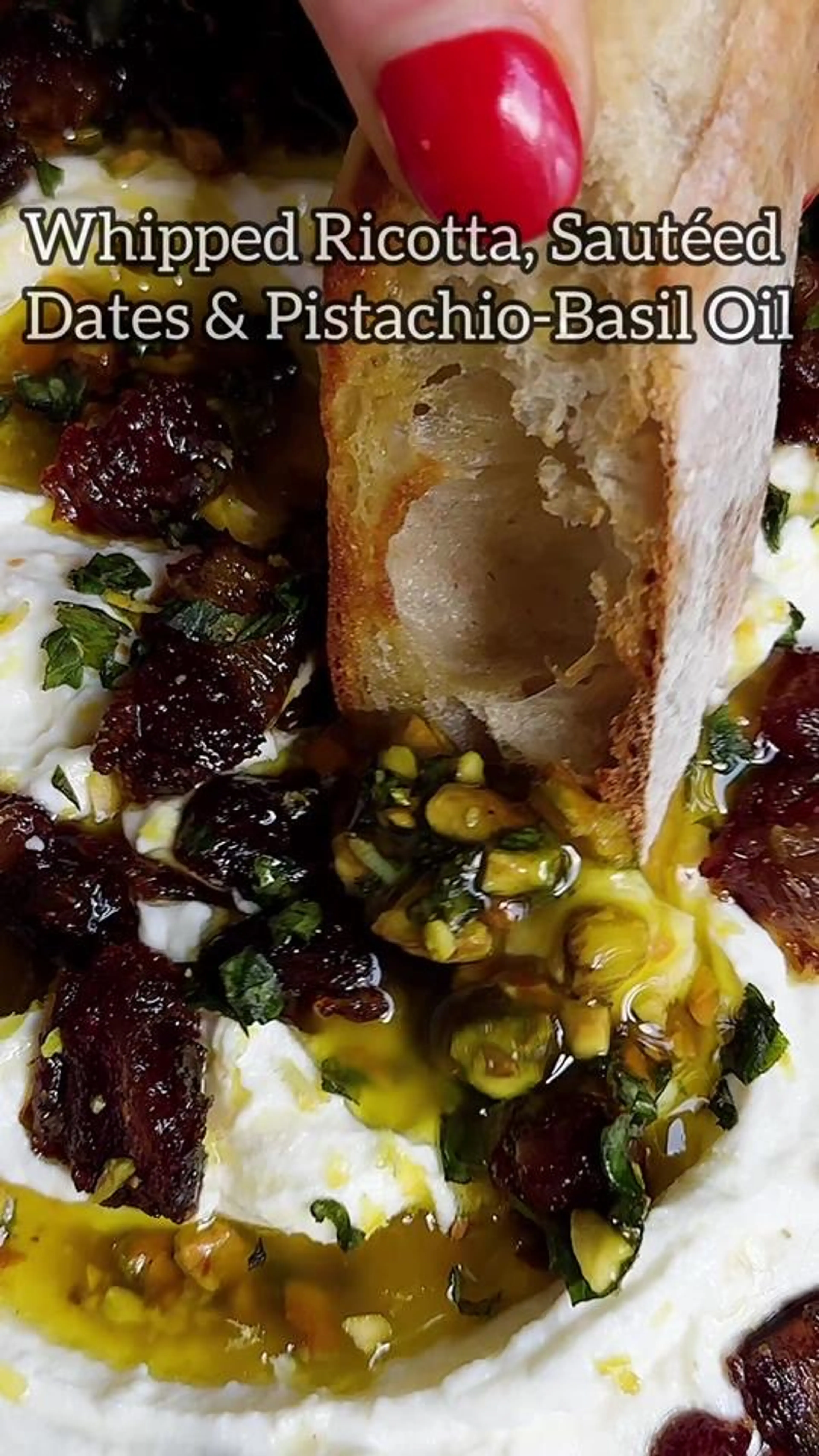 Whipped Ricotta with Sautéed Dates & Basil-pistachio Oil