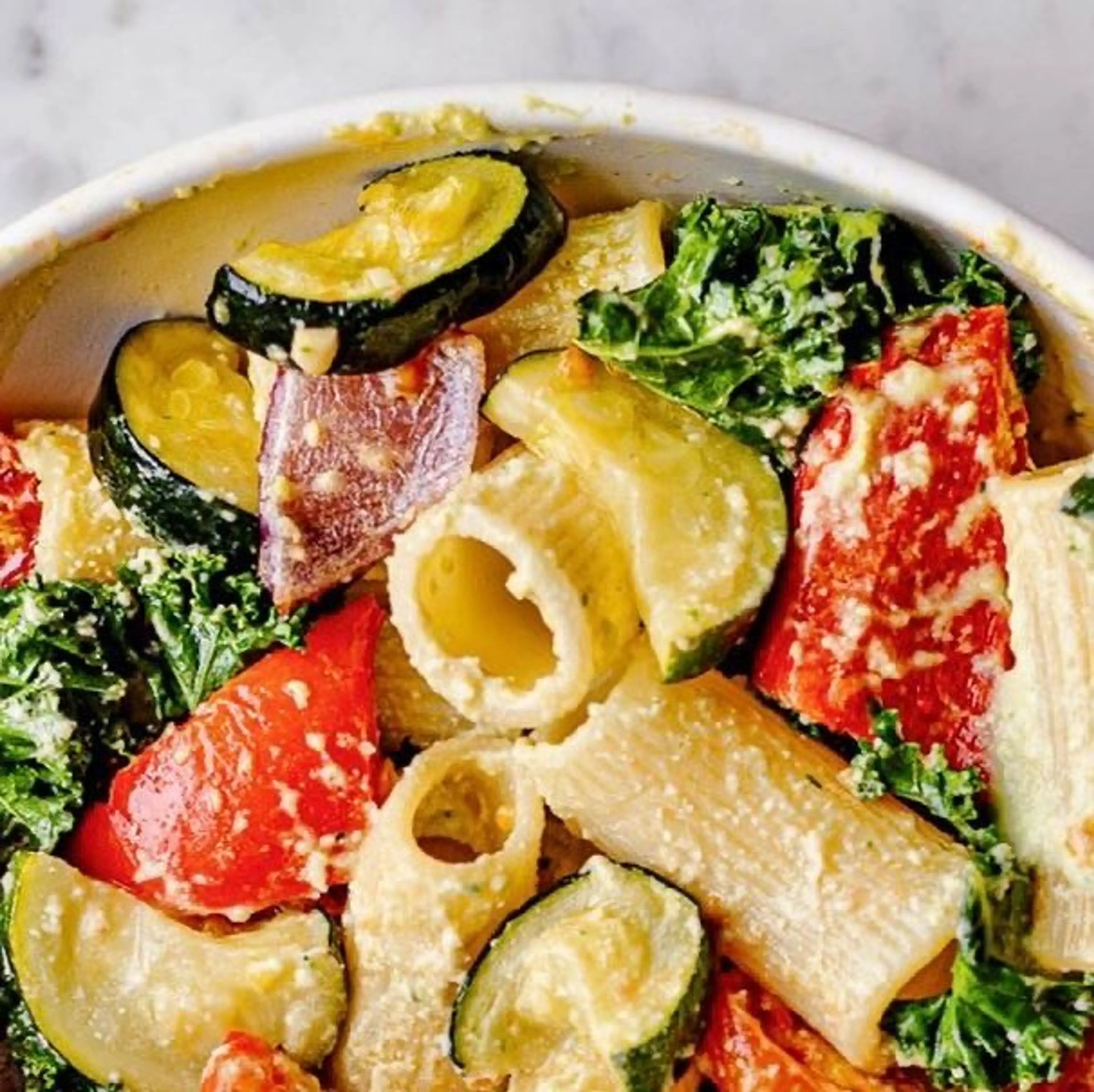 Roasted Veggie Pasta Salad with Creamy Cilantro Dressing