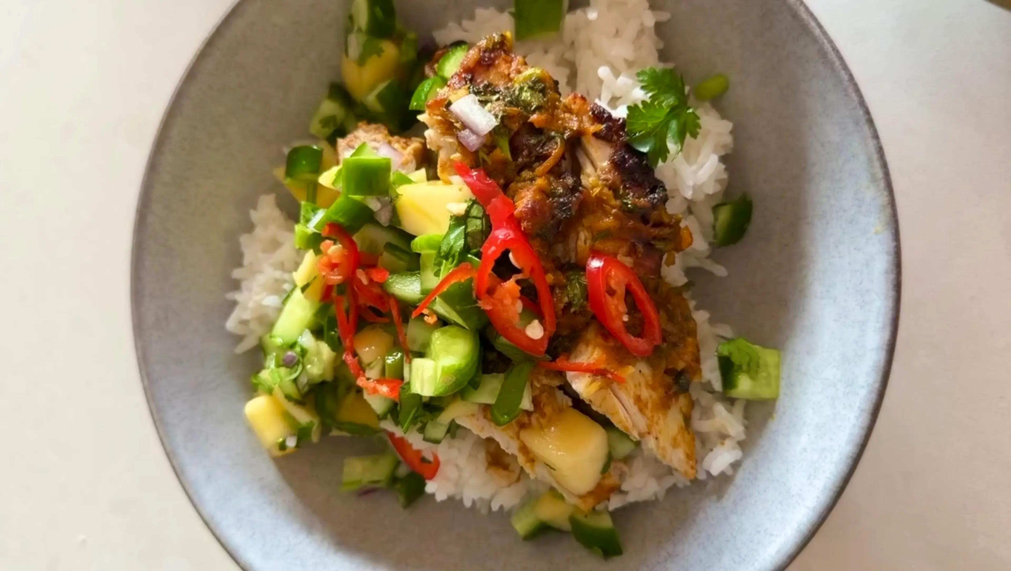 Air Fryer Coconut Curry Chicken & Mango Salsa
